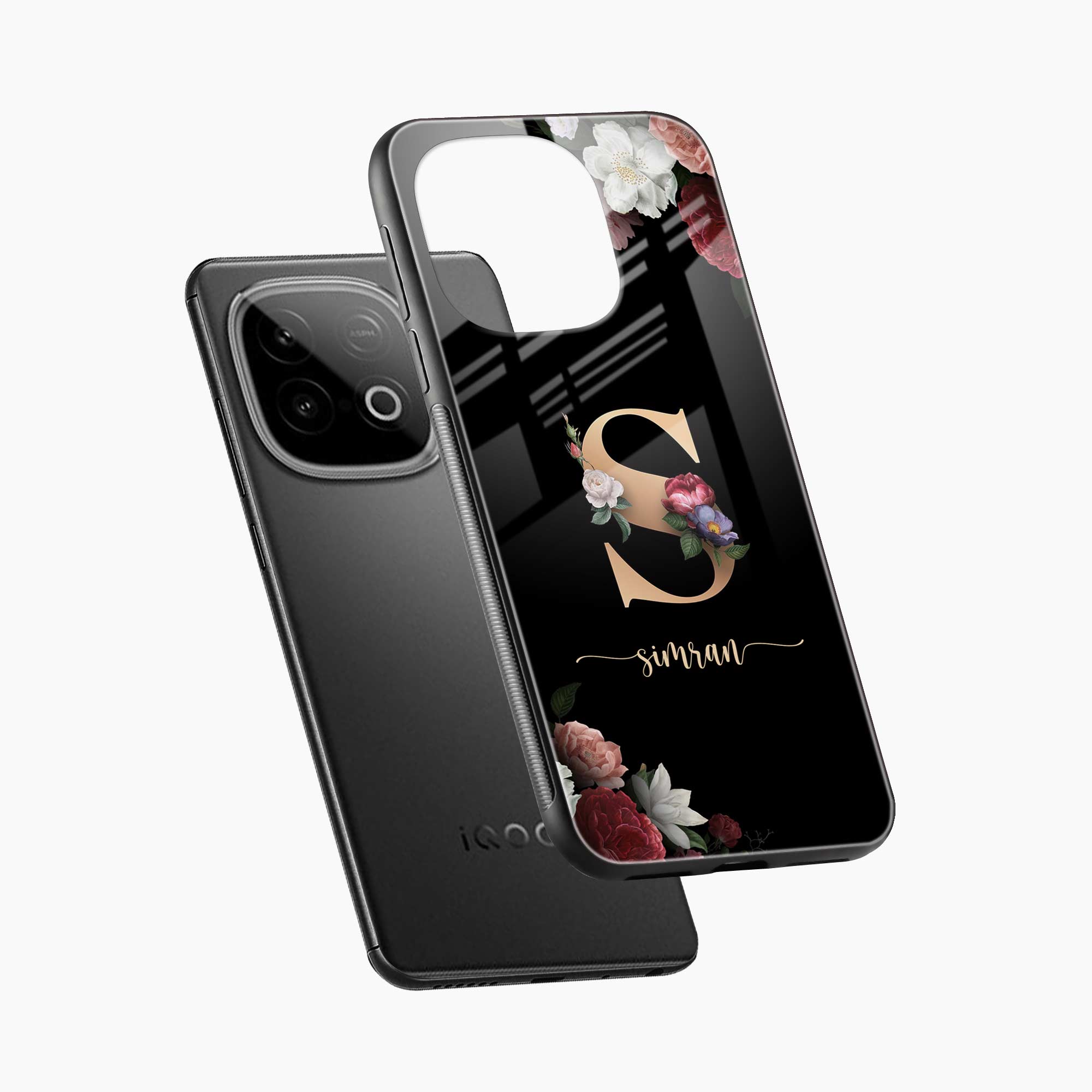 Black Floral Name Personalised Iqoo Neo 10 Back Cover