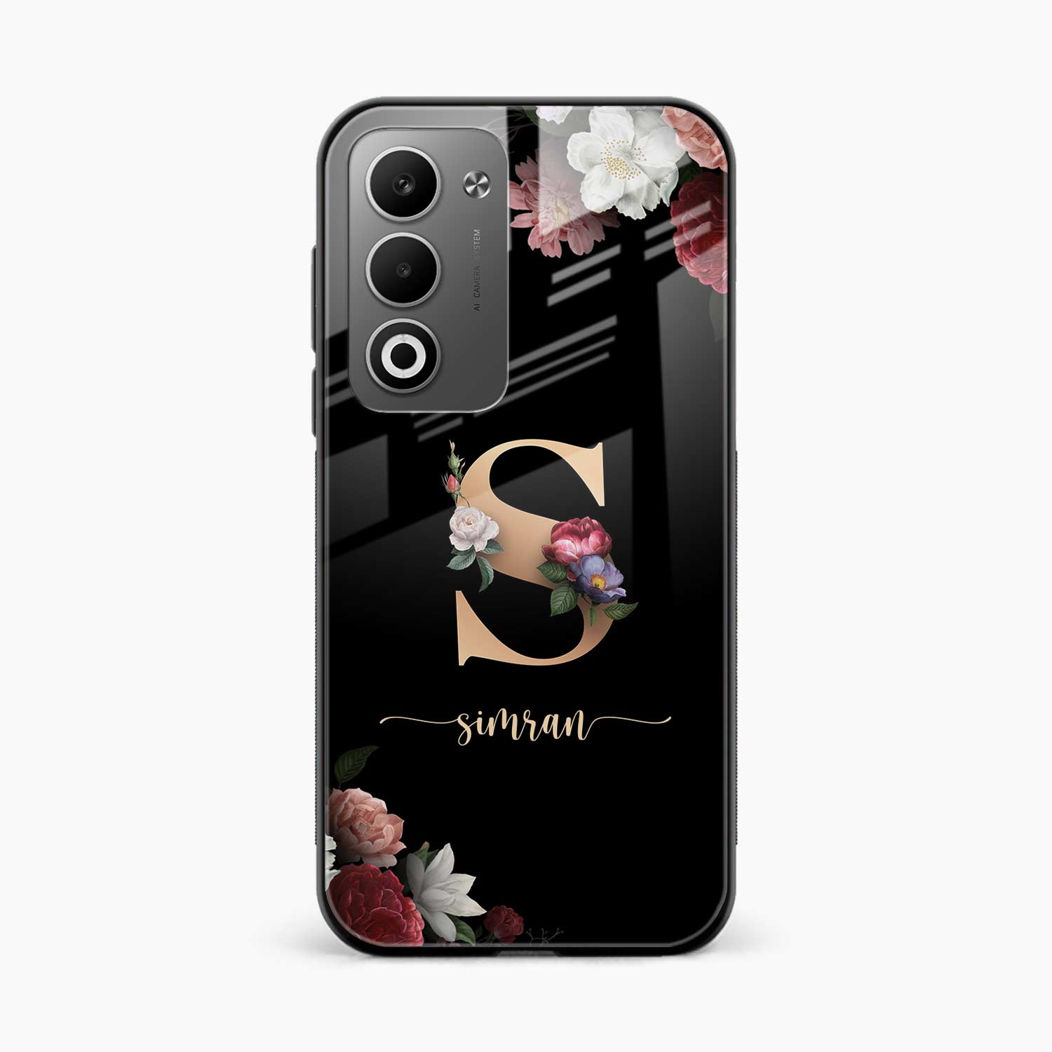 Black Floral Name Personalised Oppo A5 5G Back Cover