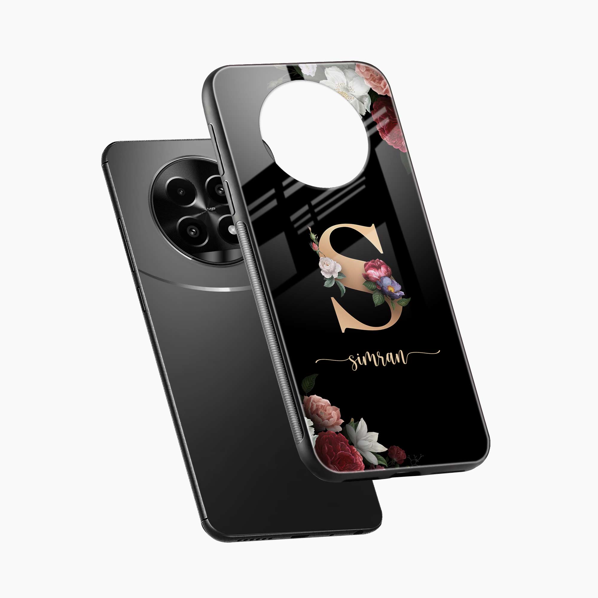 Black Floral Name Personalised Realme 14 Pro Lite 5G Back Cover