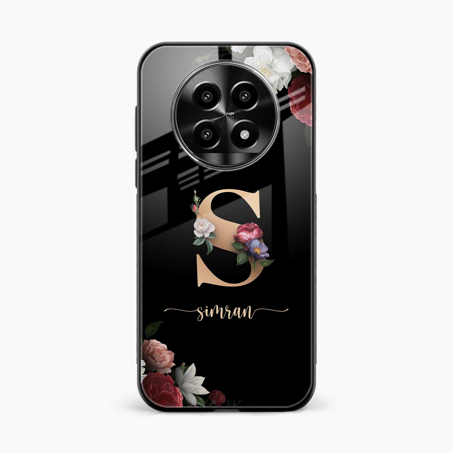 Black Floral Name Personalised Realme 14 Pro Lite 5G Back Cover