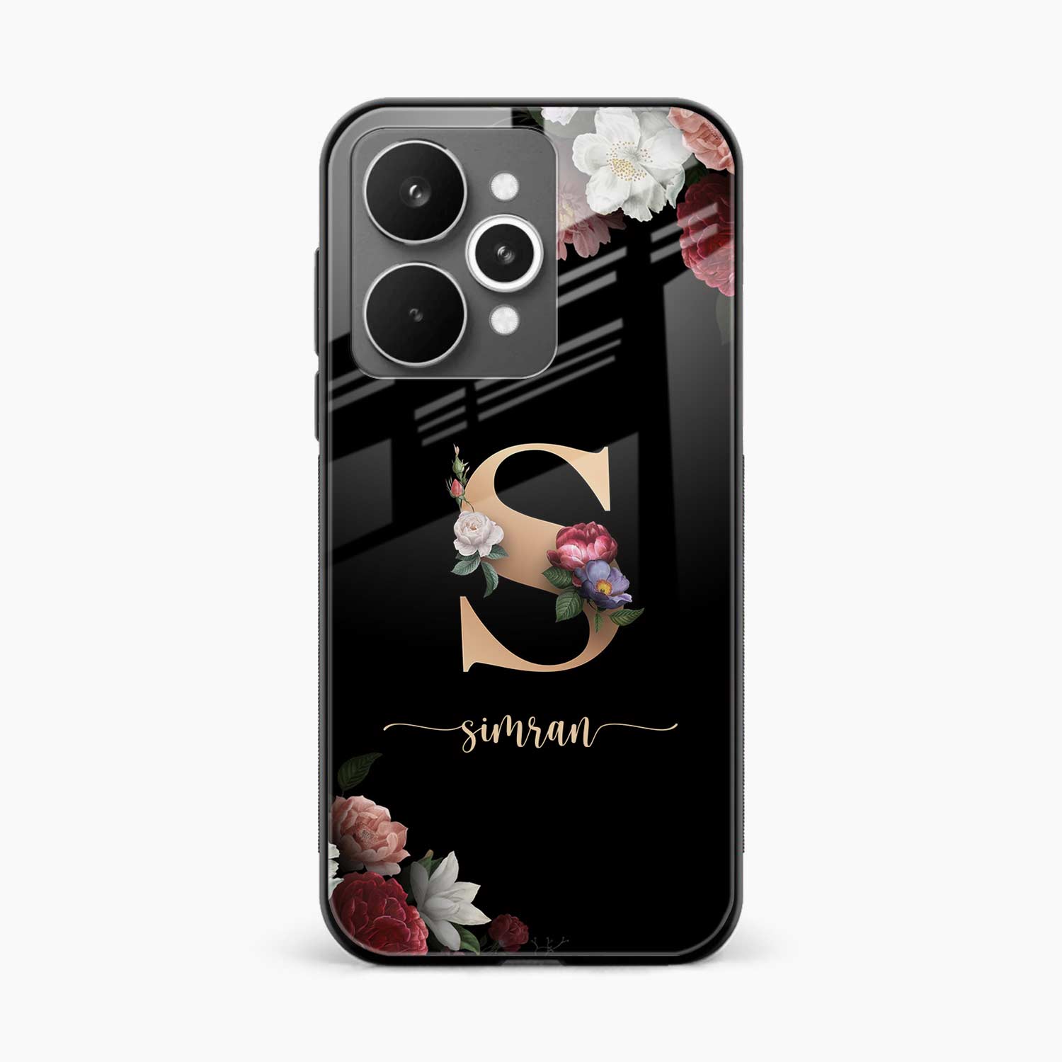 Black Floral Name Personalised Realme 15 5G Back Cover