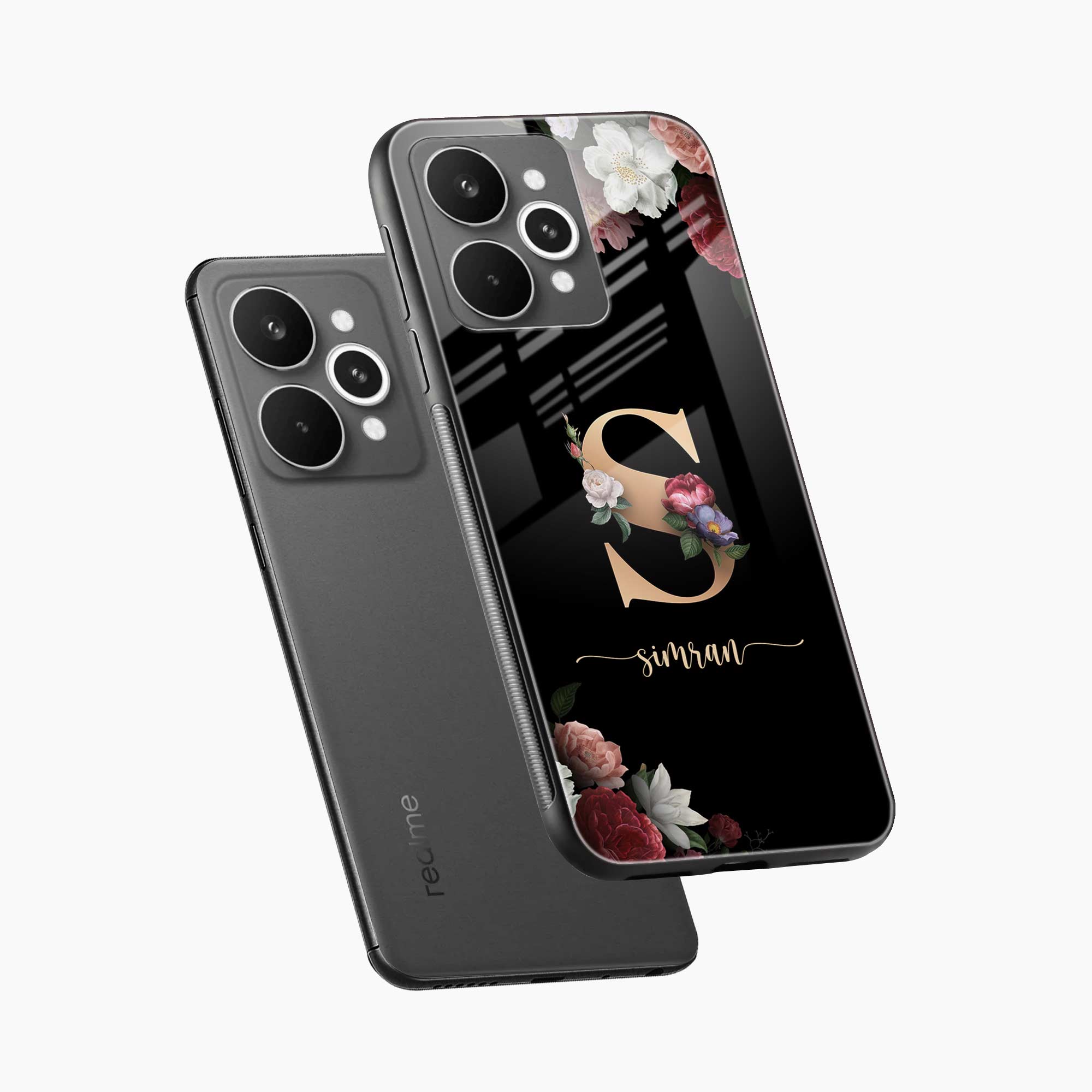 Black Floral Name Personalised Realme 15 Pro 5G Back Cover
