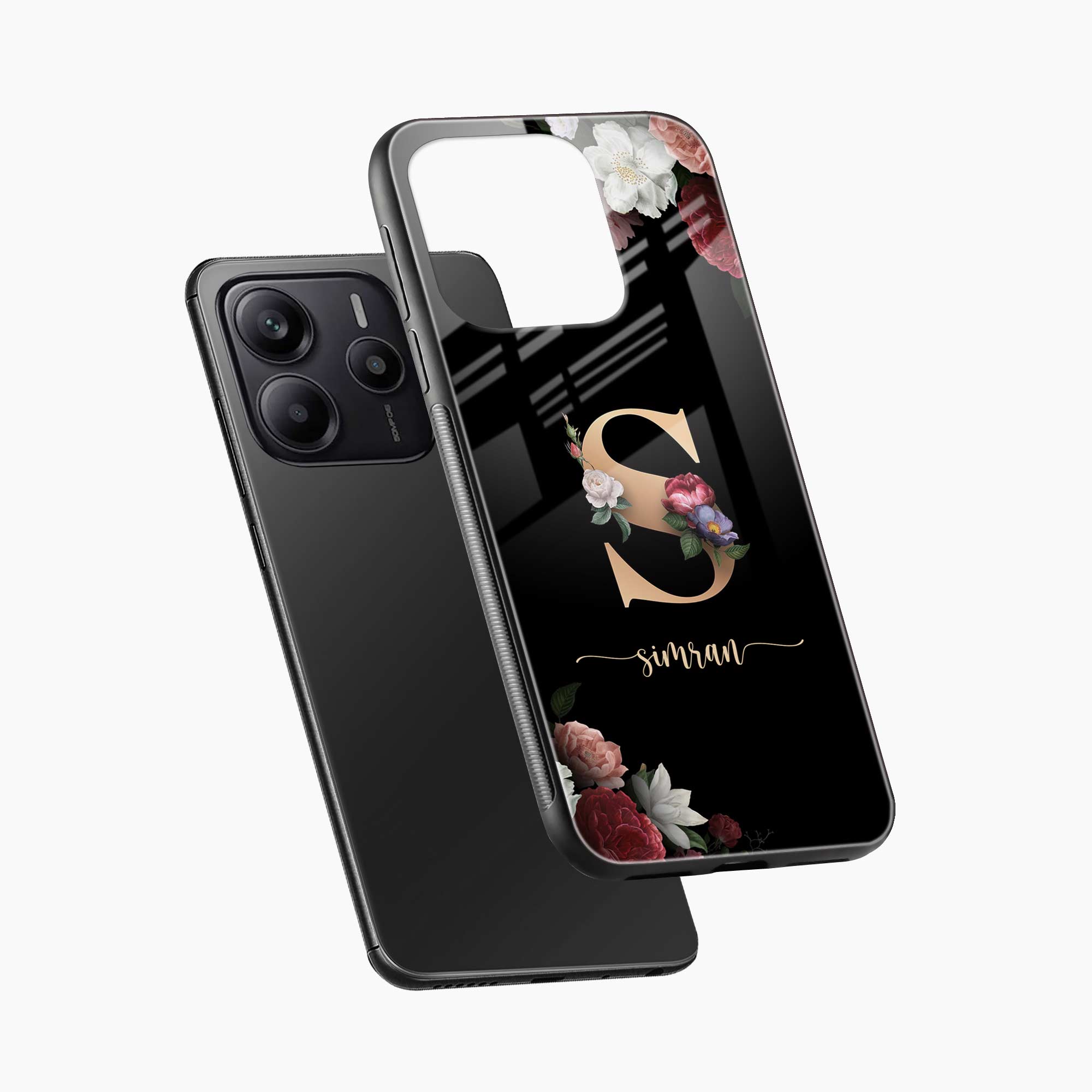 Black Floral Name Personalised Redmi Note 14 SE 5G Back Cover