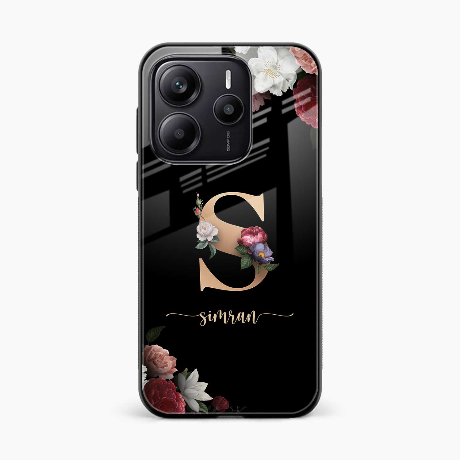 Black Floral Name Personalised Redmi Note 14 SE 5G Back Cover