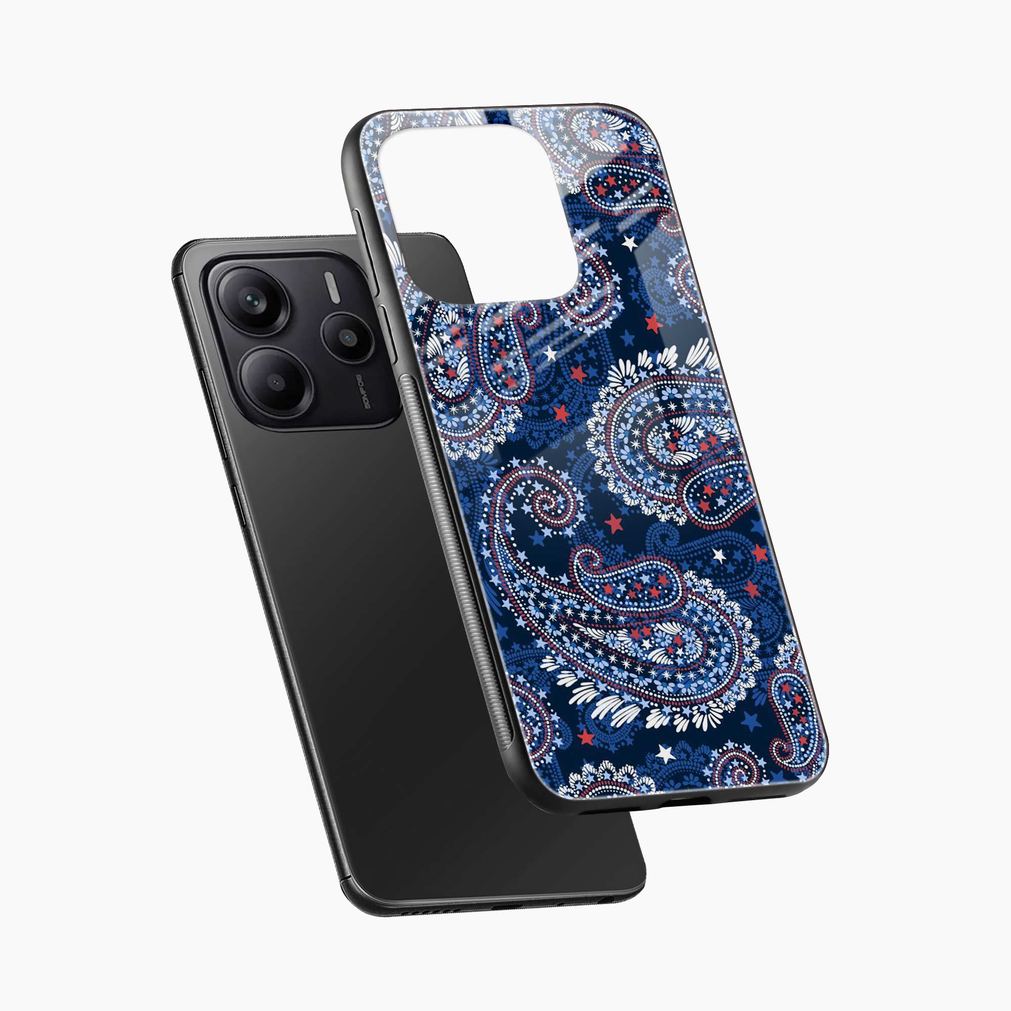 Blue Colored Classical Pattern Redmi Note 14 SE 5G Back Cover