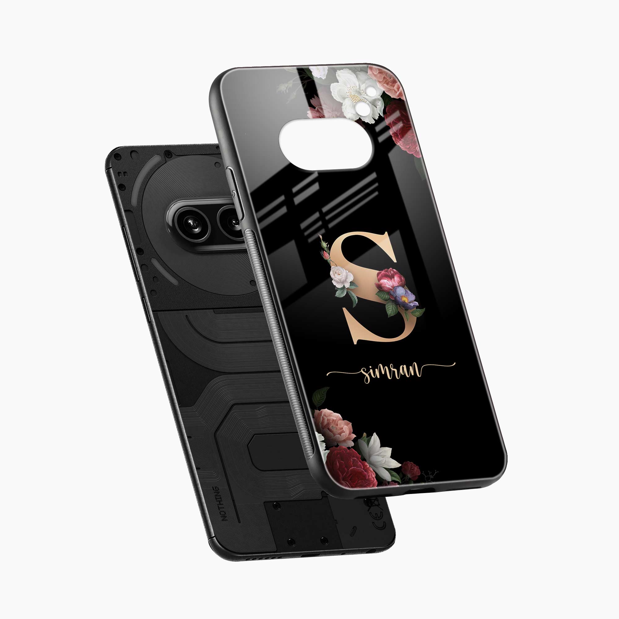 Black Floral Name Personalised Nothing Phone 2a Plus Back Cover