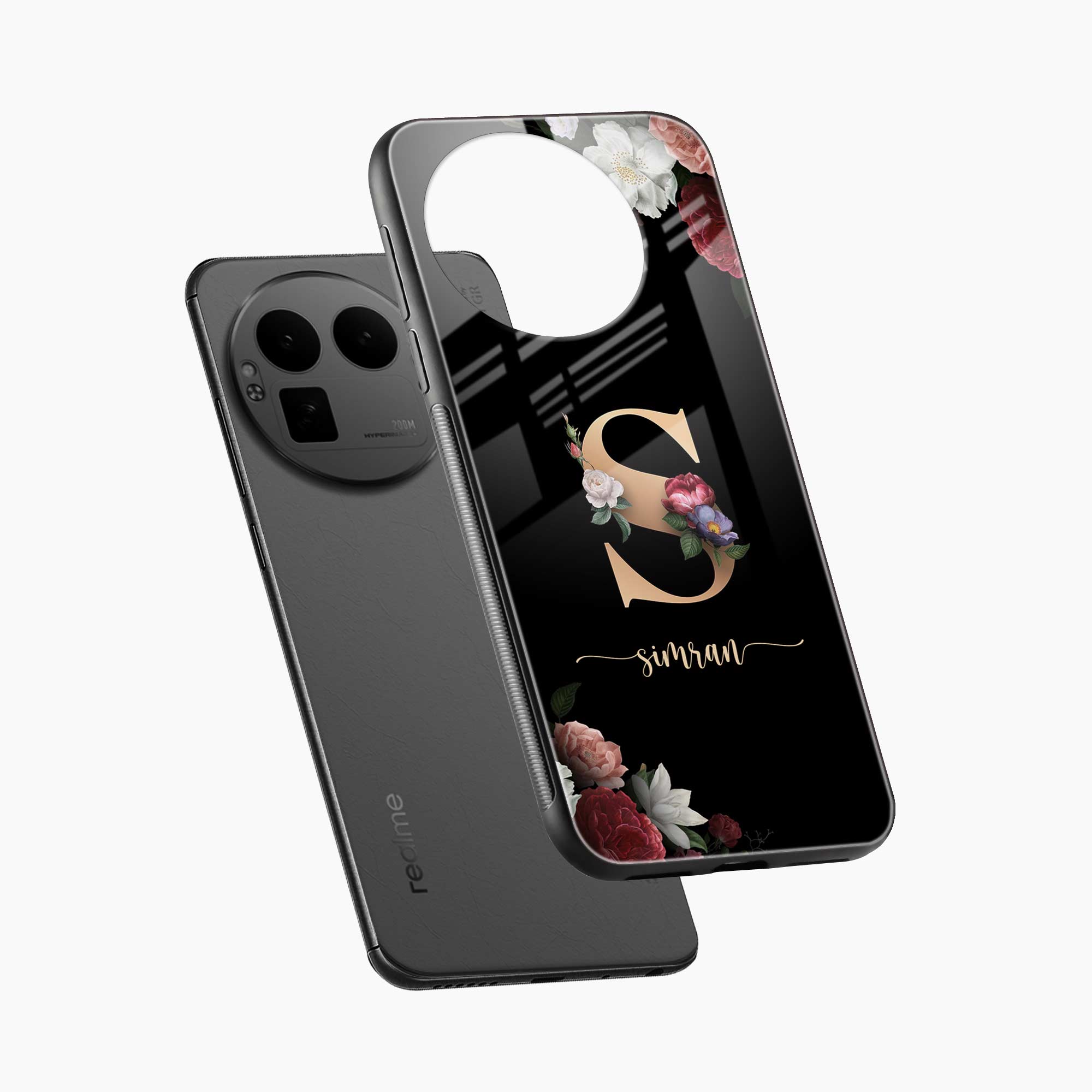 Black Floral Name Personalised Realme Gt 8 Pro Back Cover