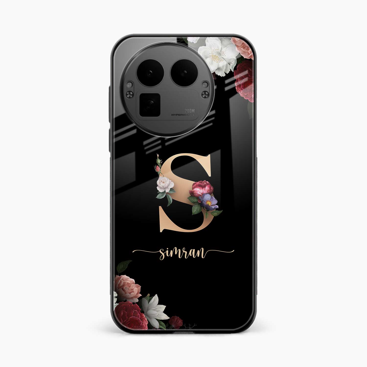 Black Floral Name Personalised Realme Gt 8 Pro Back Cover