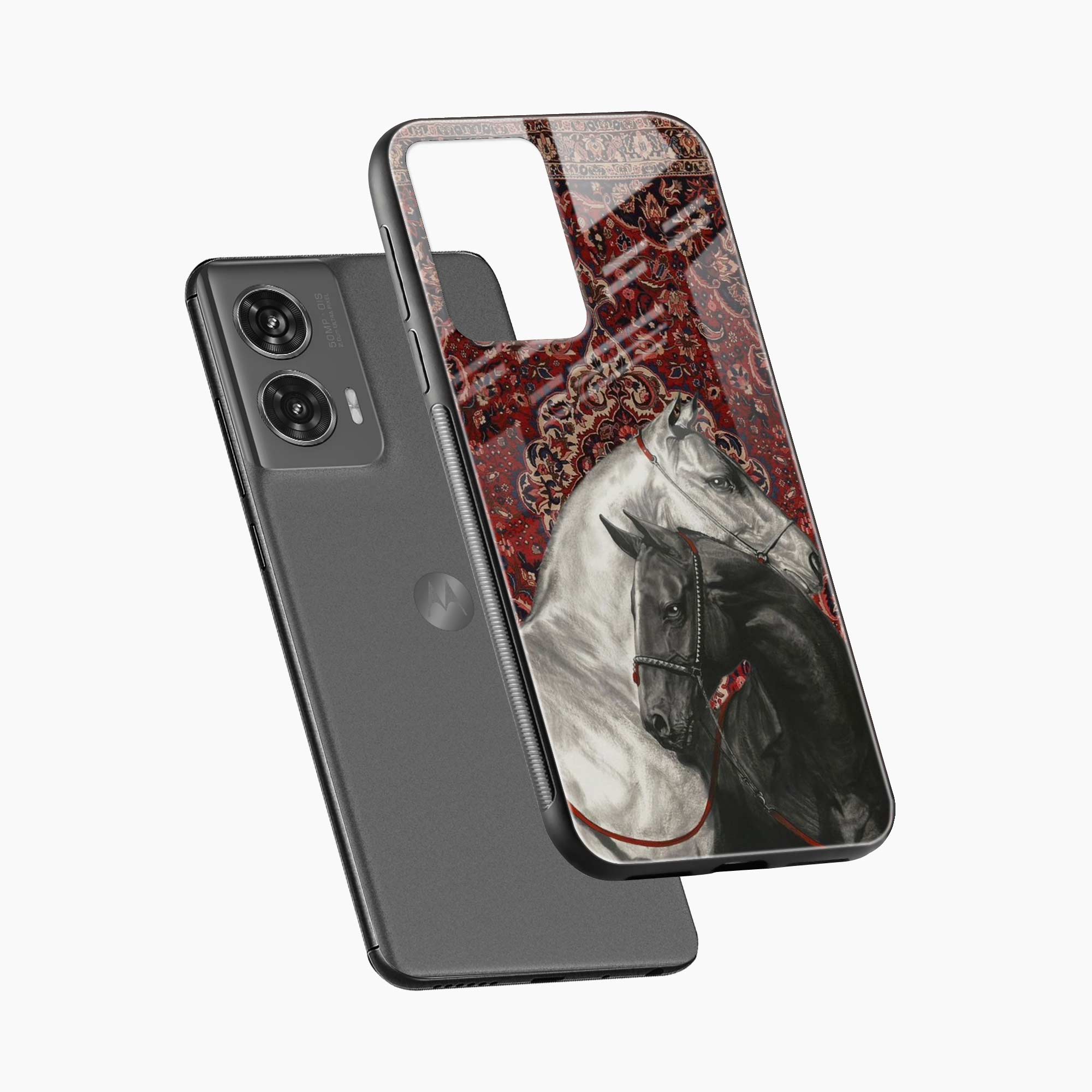 Black And White Horse Motorola Edge 50 Fusion 5G Back Cover