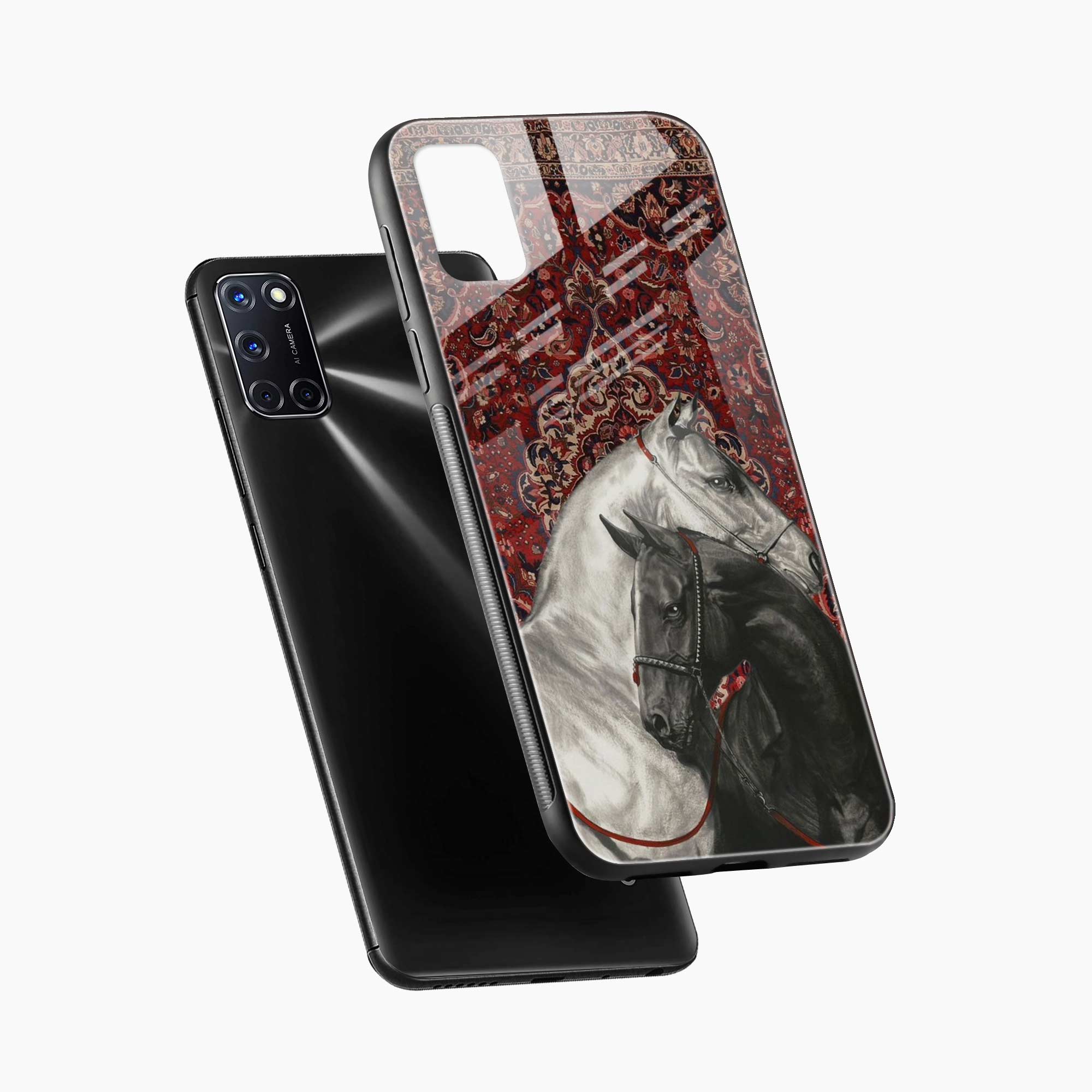 Black And White Horse Oppo A52 Back Cover