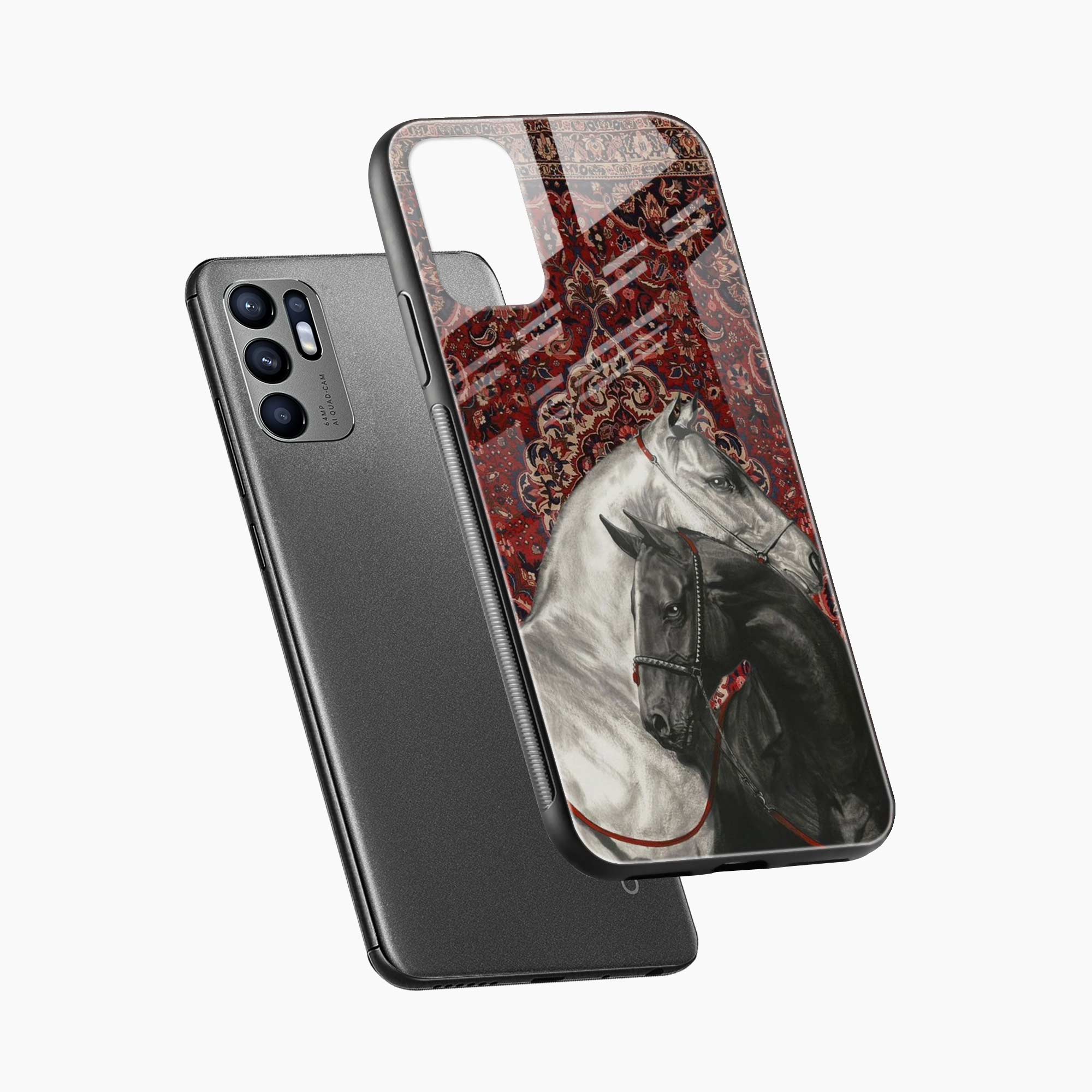 Black And White Horse Oppo Reno 6 4G Back Cover