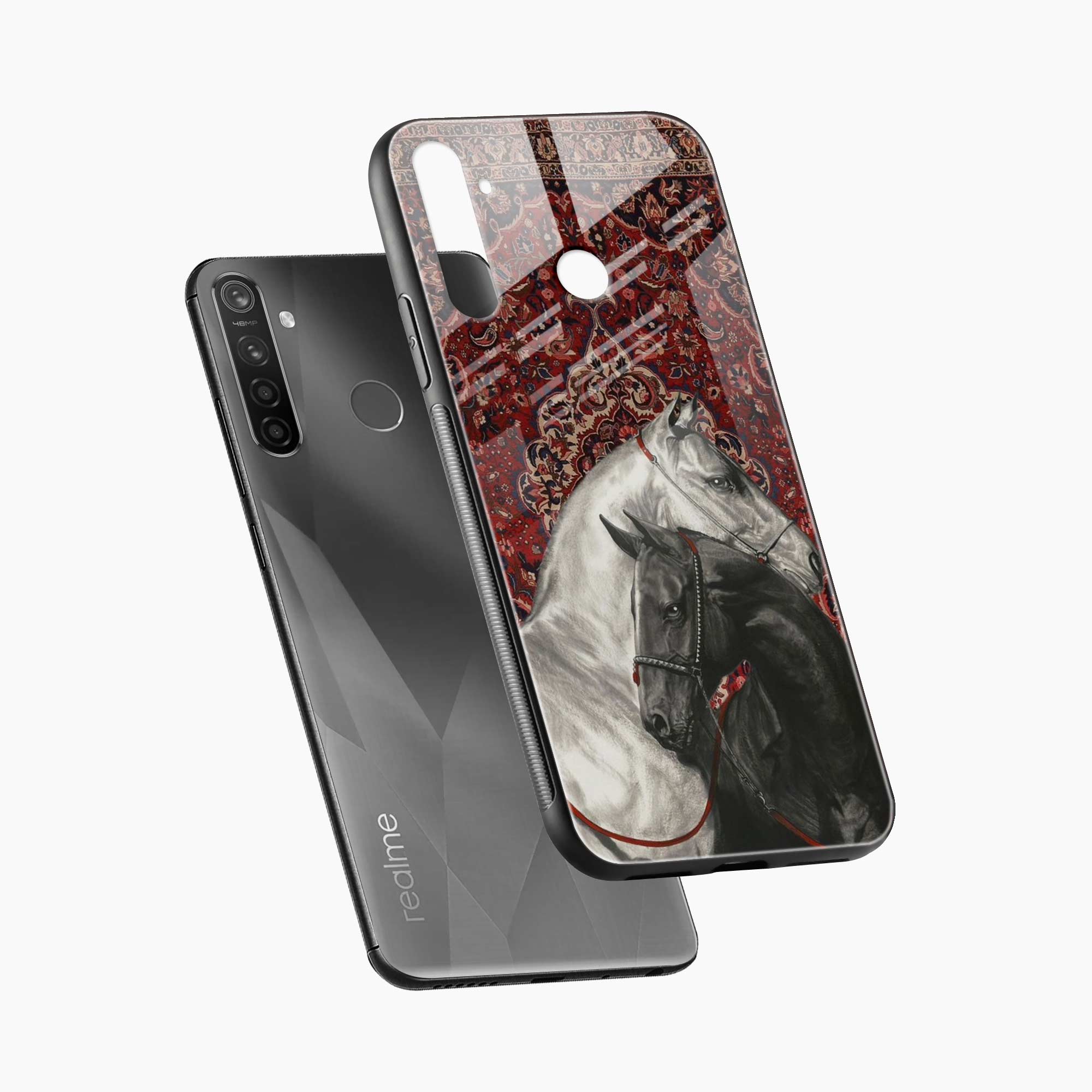 Black And White Horse Realme 5i Back Cover