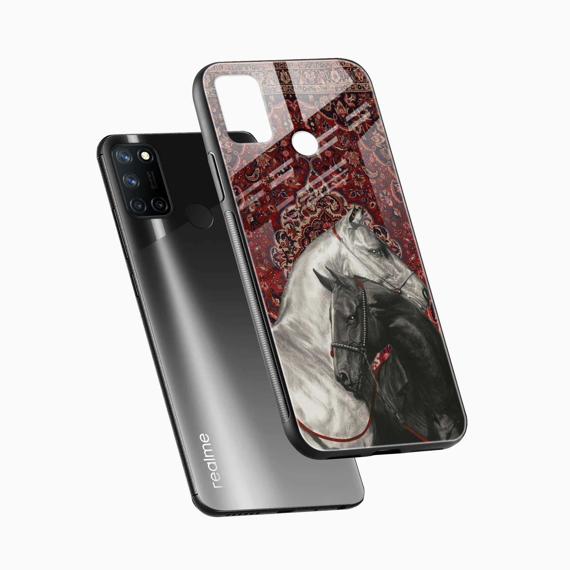 Black And White Horse Realme 7i Back Cover