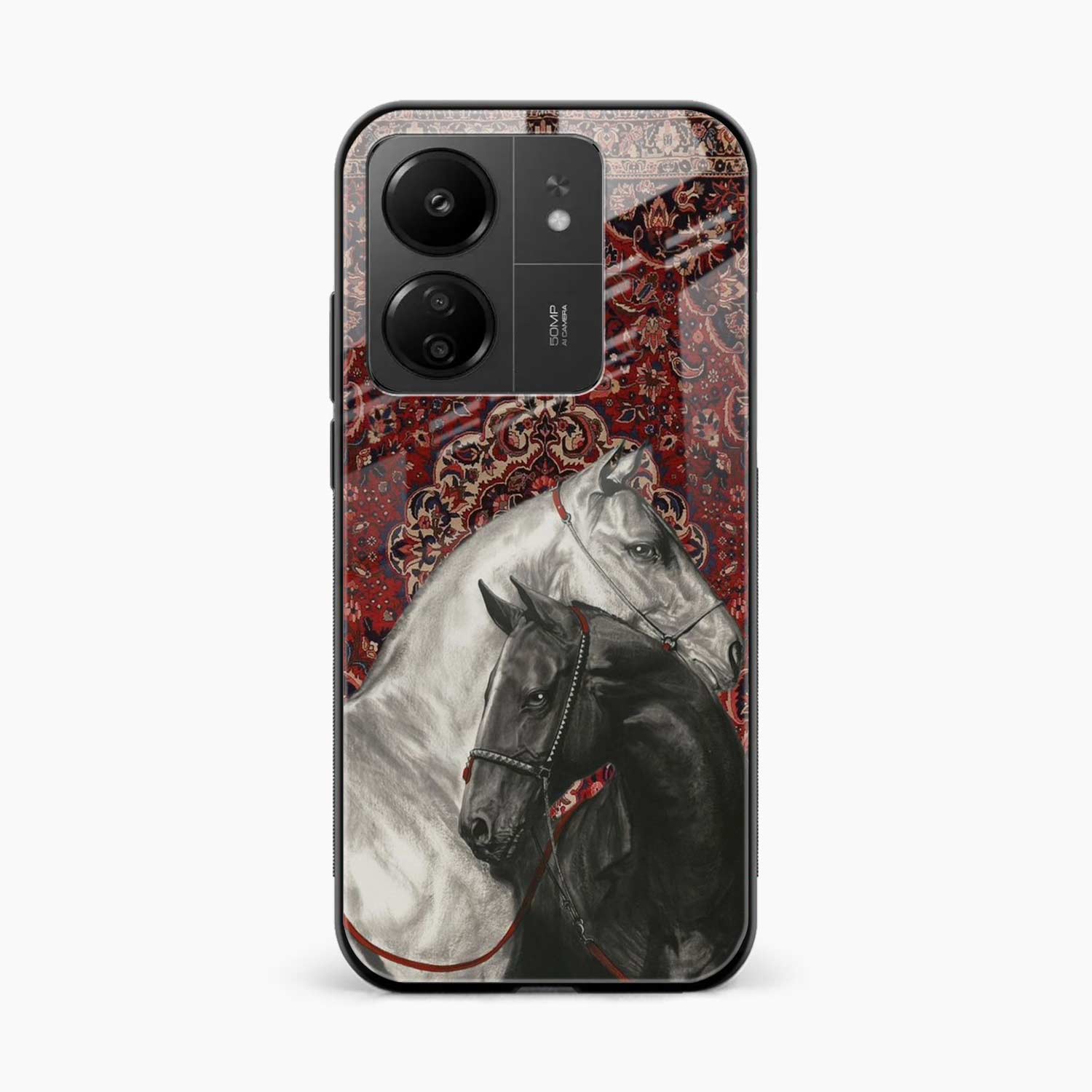 Black And White Horse Redmi 13c Back Cover