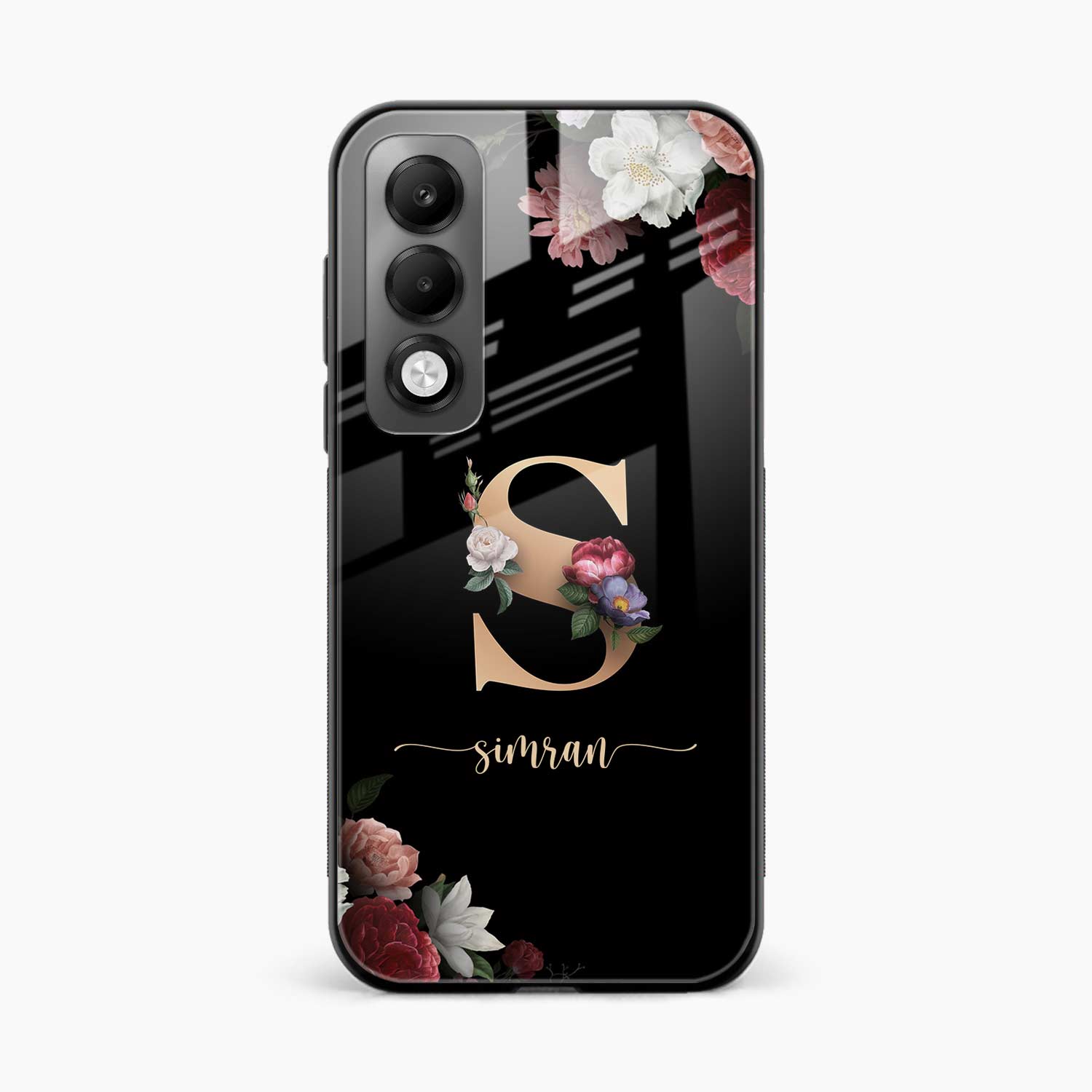 Black Floral Name Personalised Oppo K13x 5G Back Cover