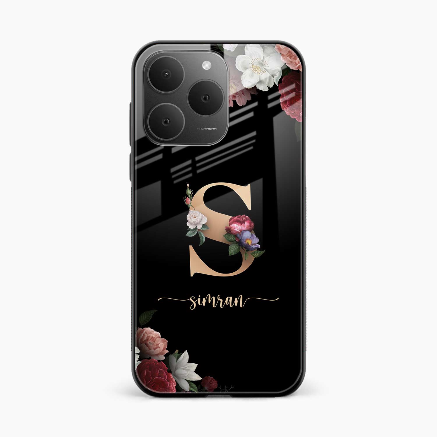 Black Floral Name Personalised Realme 15t 5G Back Cover