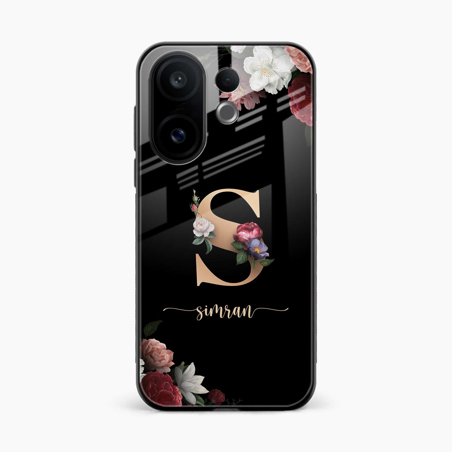 Black Floral Name Personalised Vivo V60 5G Back Cover
