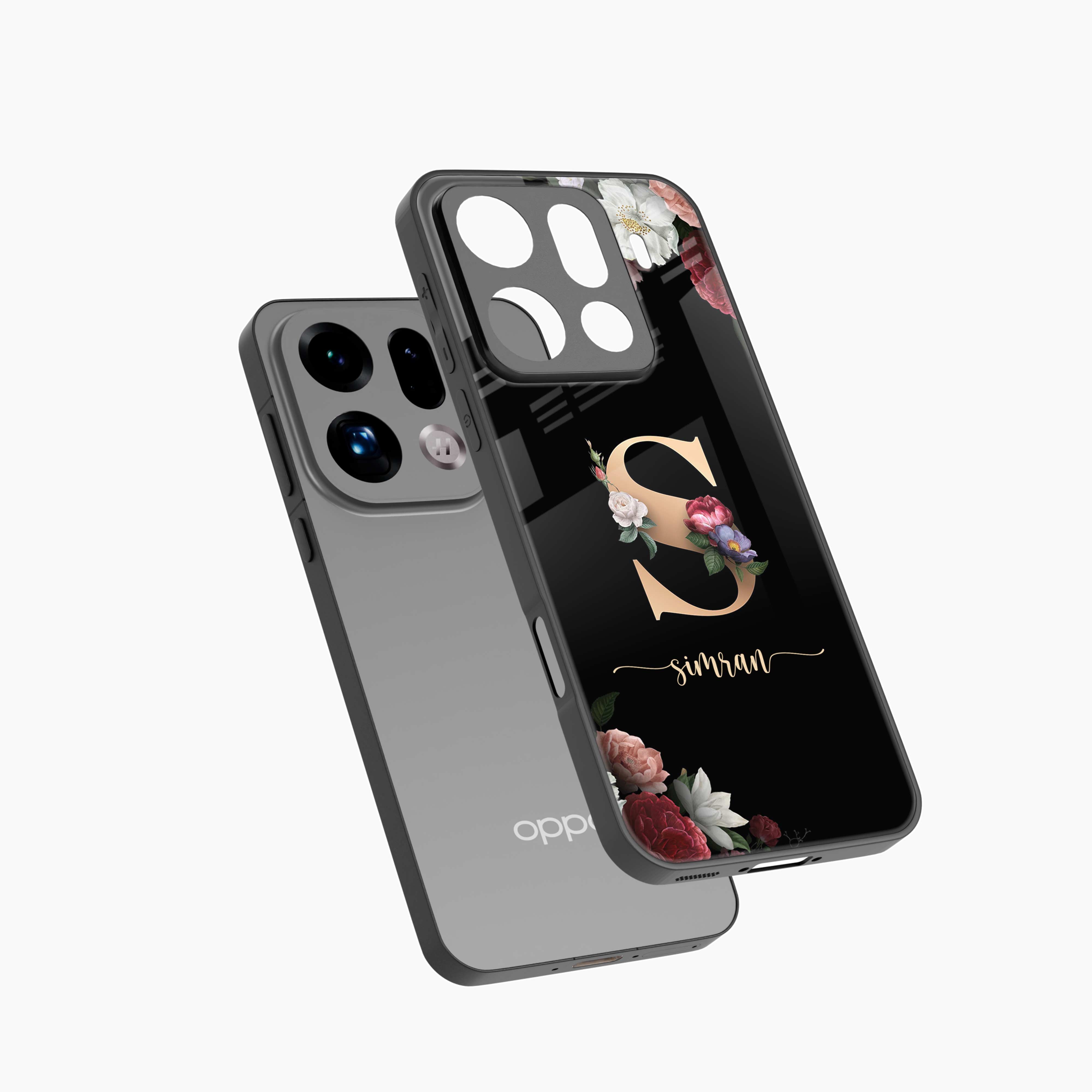 Black Floral Name Personalised Oppo Find X9 Pro 5G Back Cover