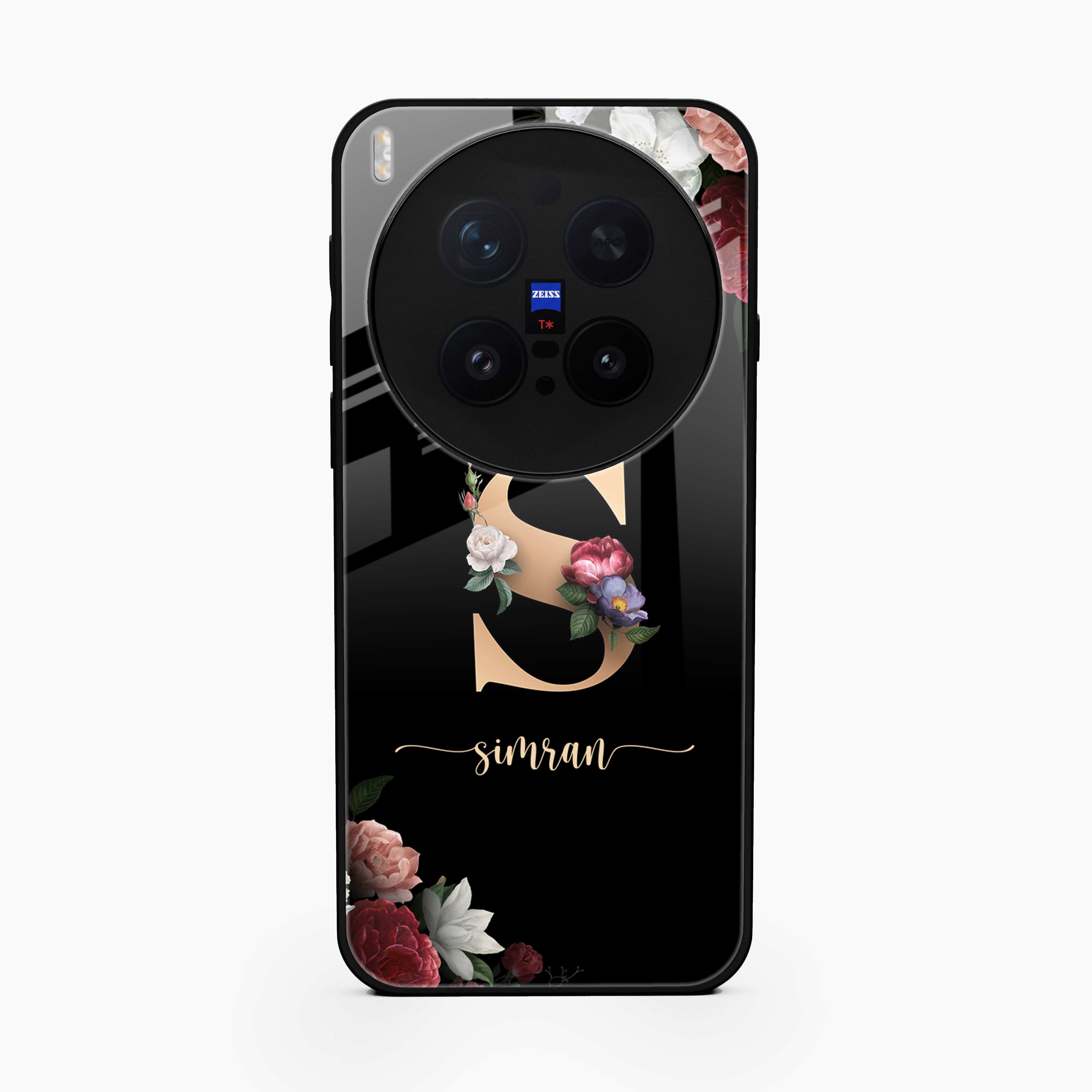 Black Floral Name Personalised Vivo X300 Pro 5G Back Cover