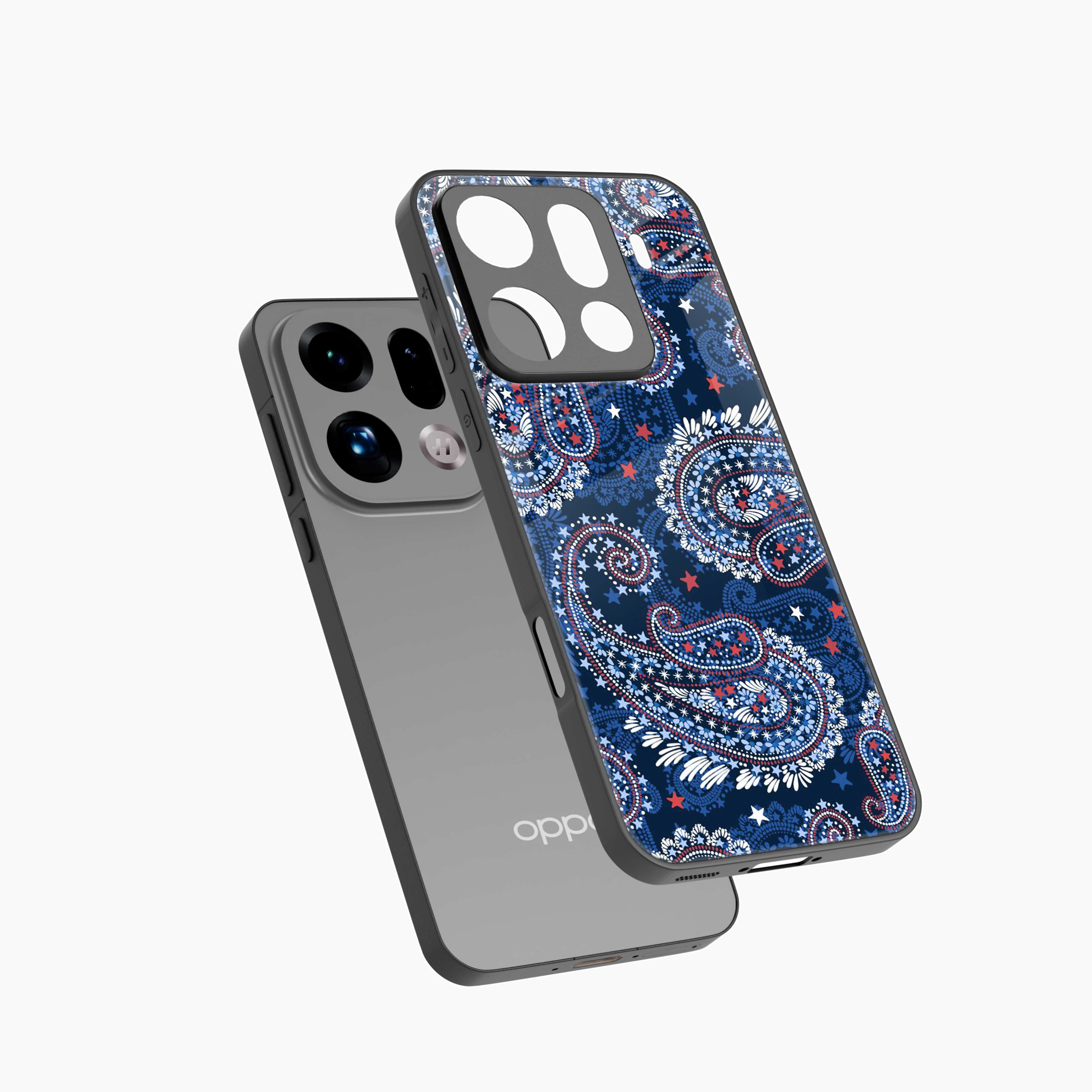 Blue Colored Classical Pattern Oppo Find X9 Pro 5G Back Cover