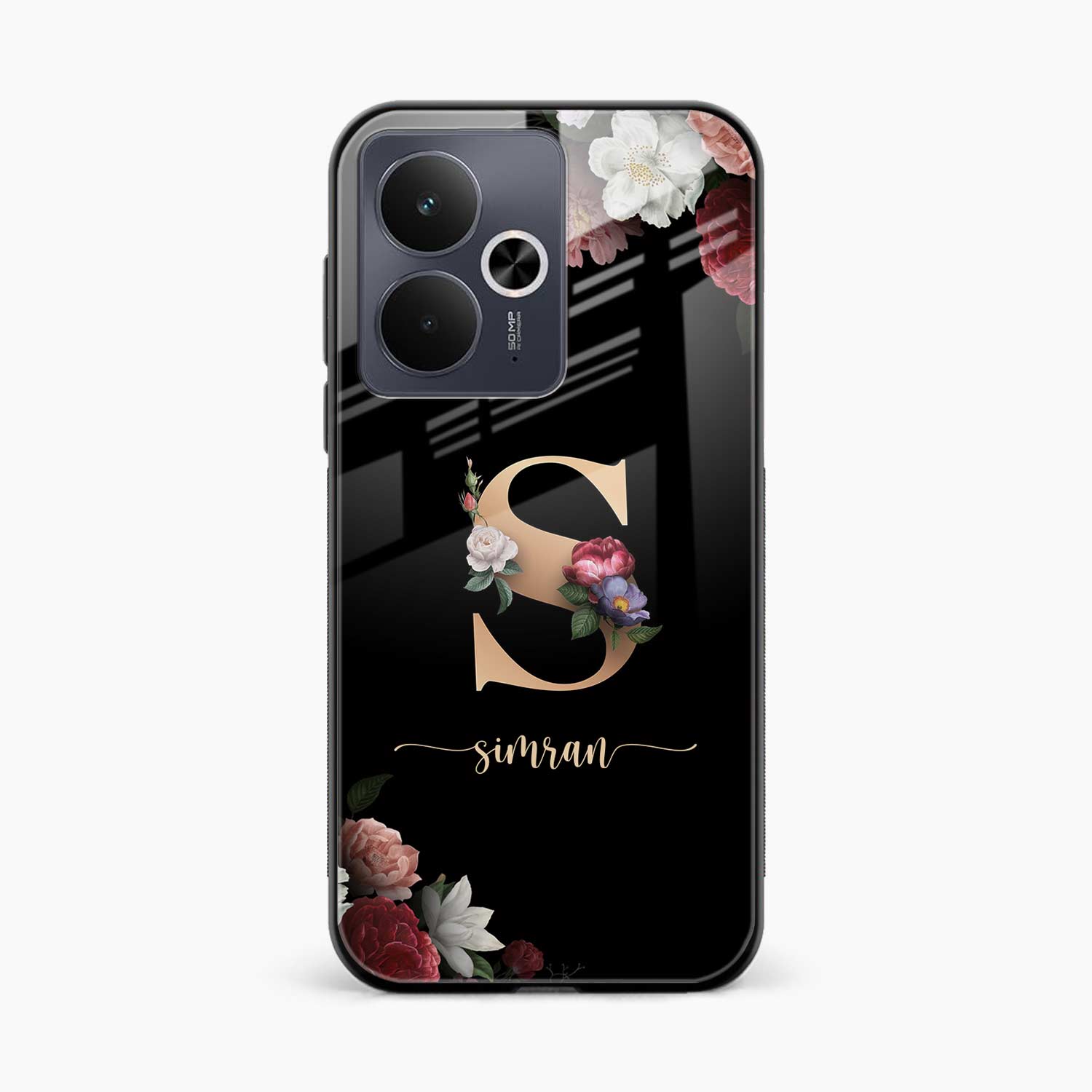 Black Floral Name Personalised Realme 14t 5G Back Cover
