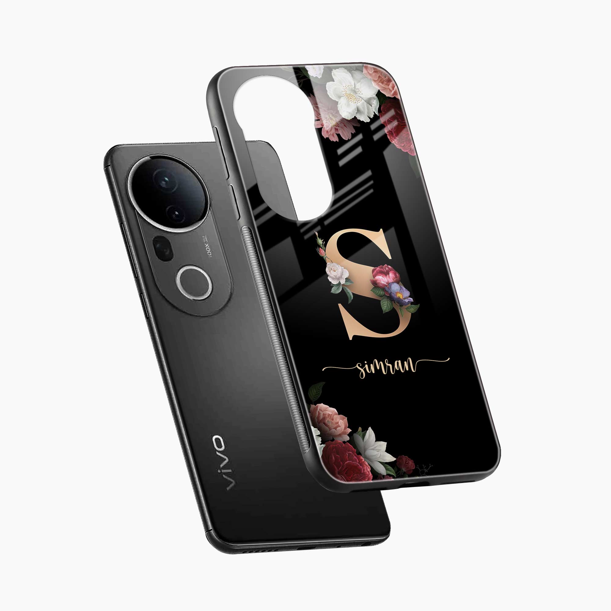 Black Floral Name Personalised Vivo T4 Ultra 5G Back Cover