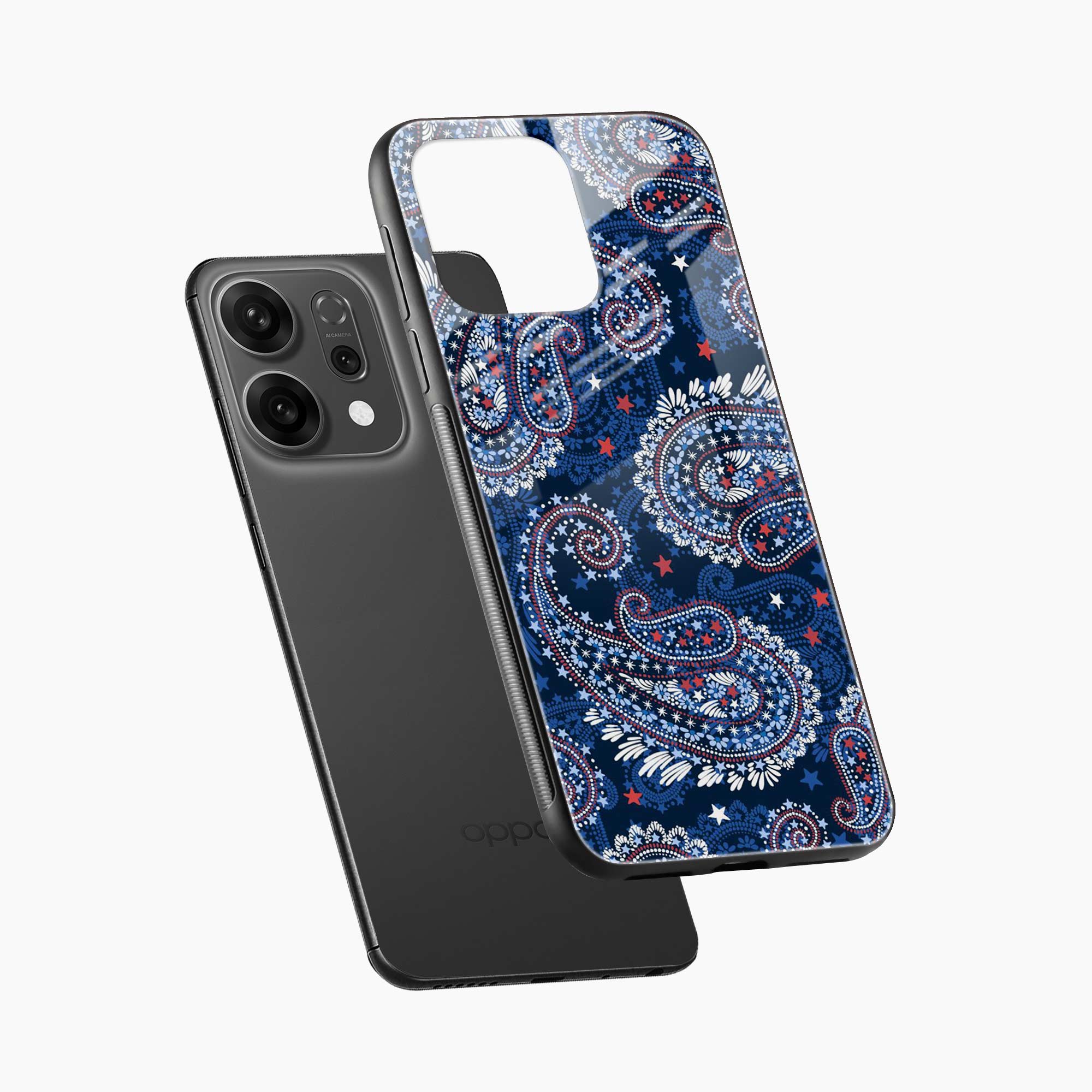 Blue Colored Classical Pattern Oppo Reno 14 5G Back Cover