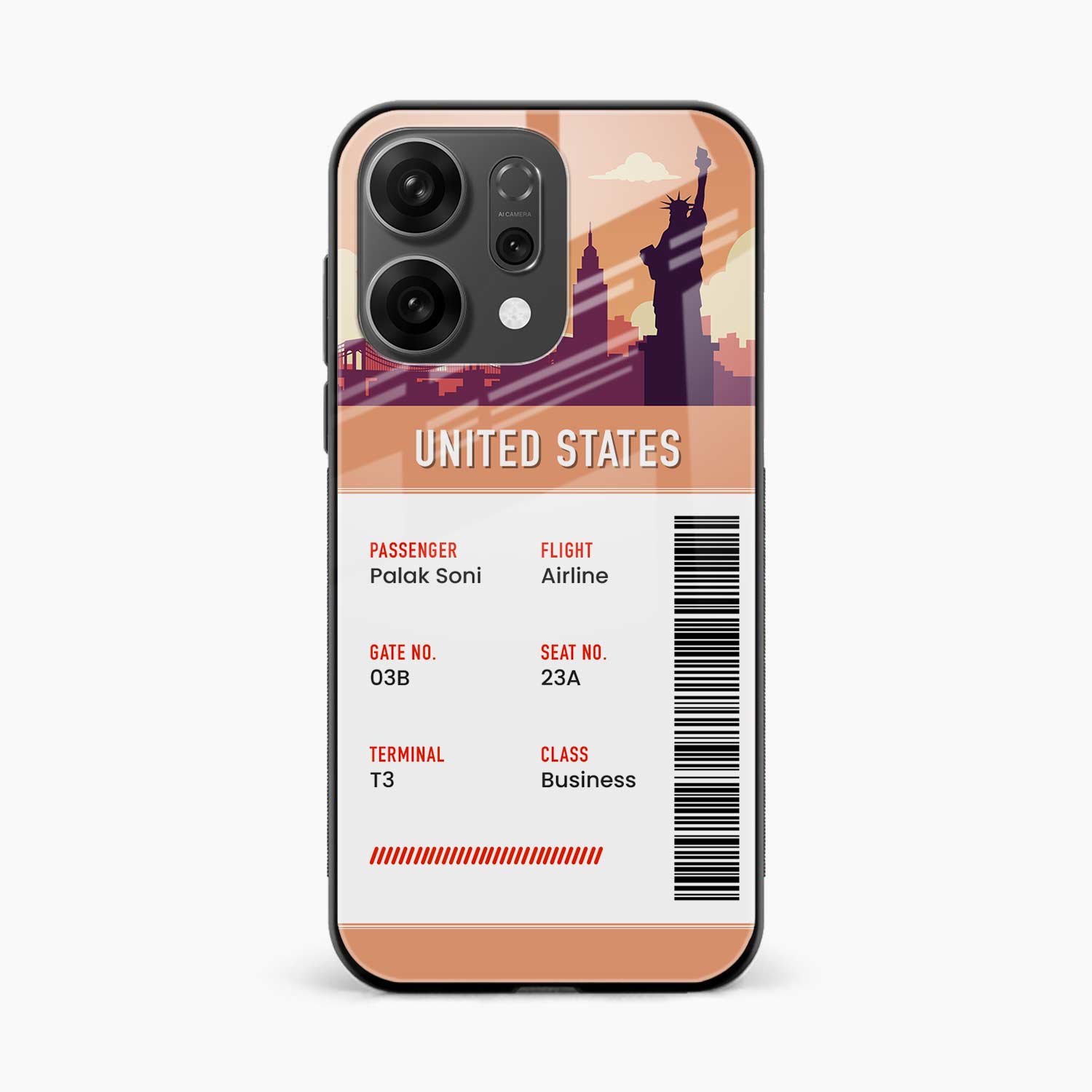 United States Boarding Pass Oppo Reno 14 5G Back Cover