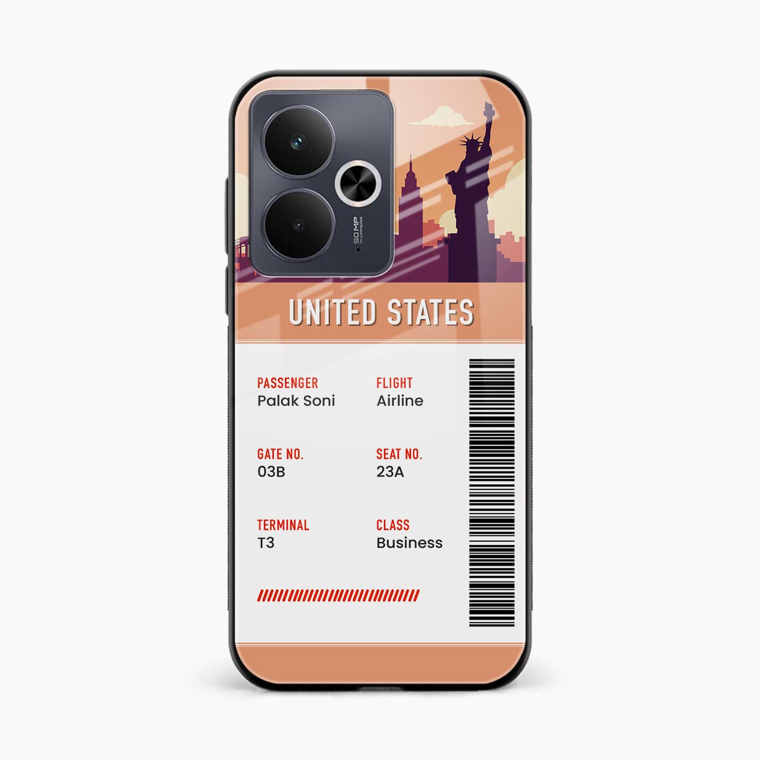 United States Boarding Pass Realme 14t 5G Back Cover