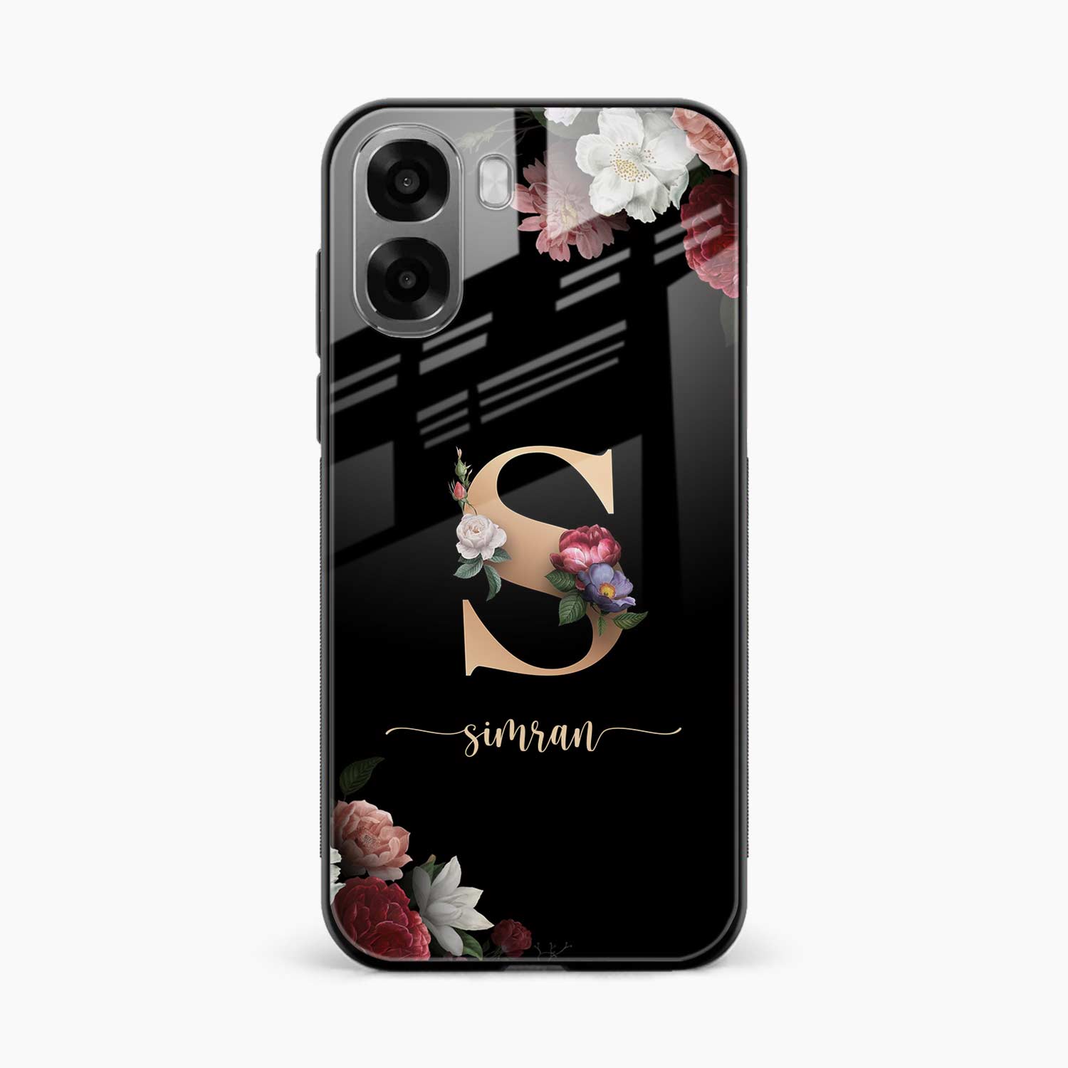 Black Floral Name Personalised Oppo A6x 5G Back Cover