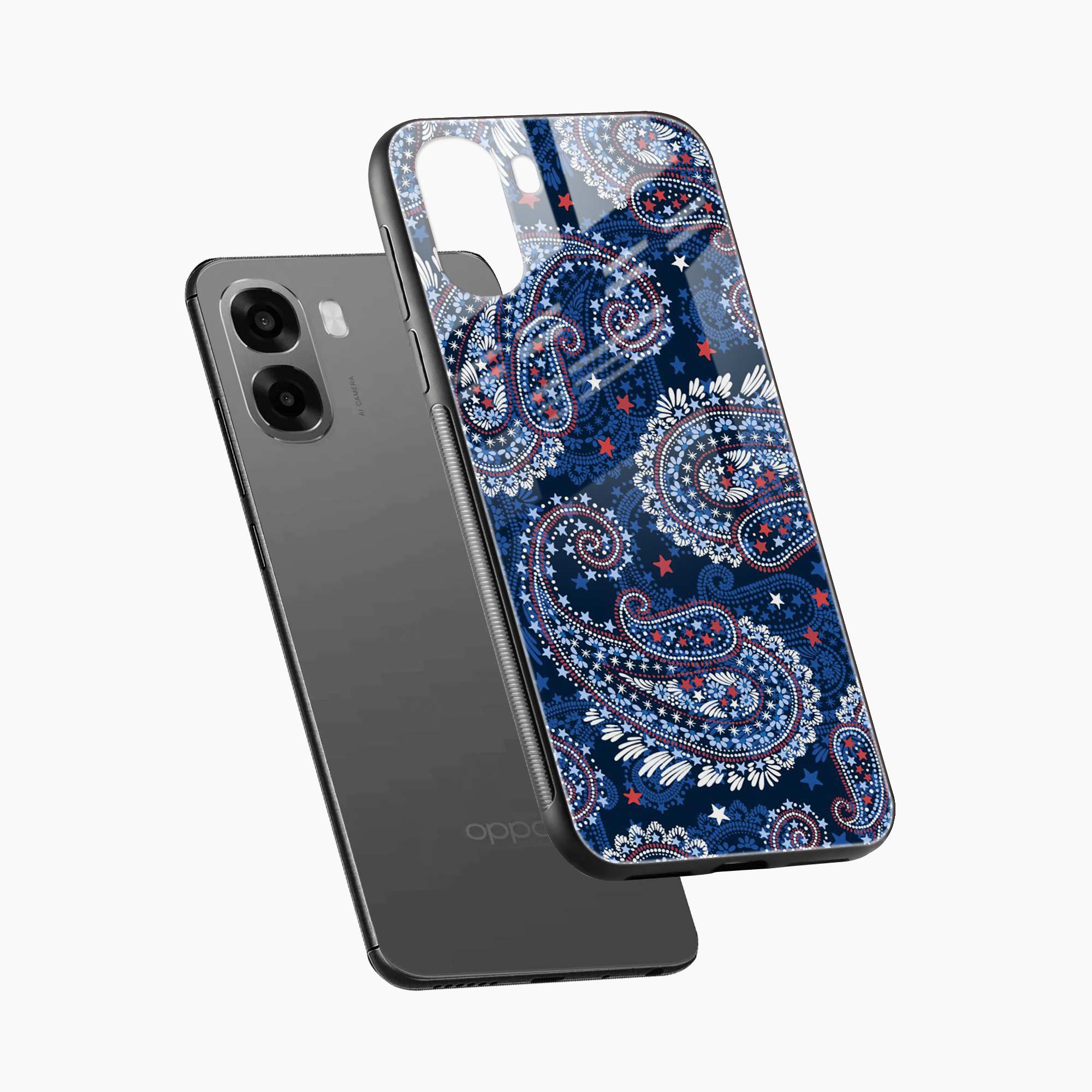 Blue Colored Classical Pattern Oppo A6x 5G Back Cover