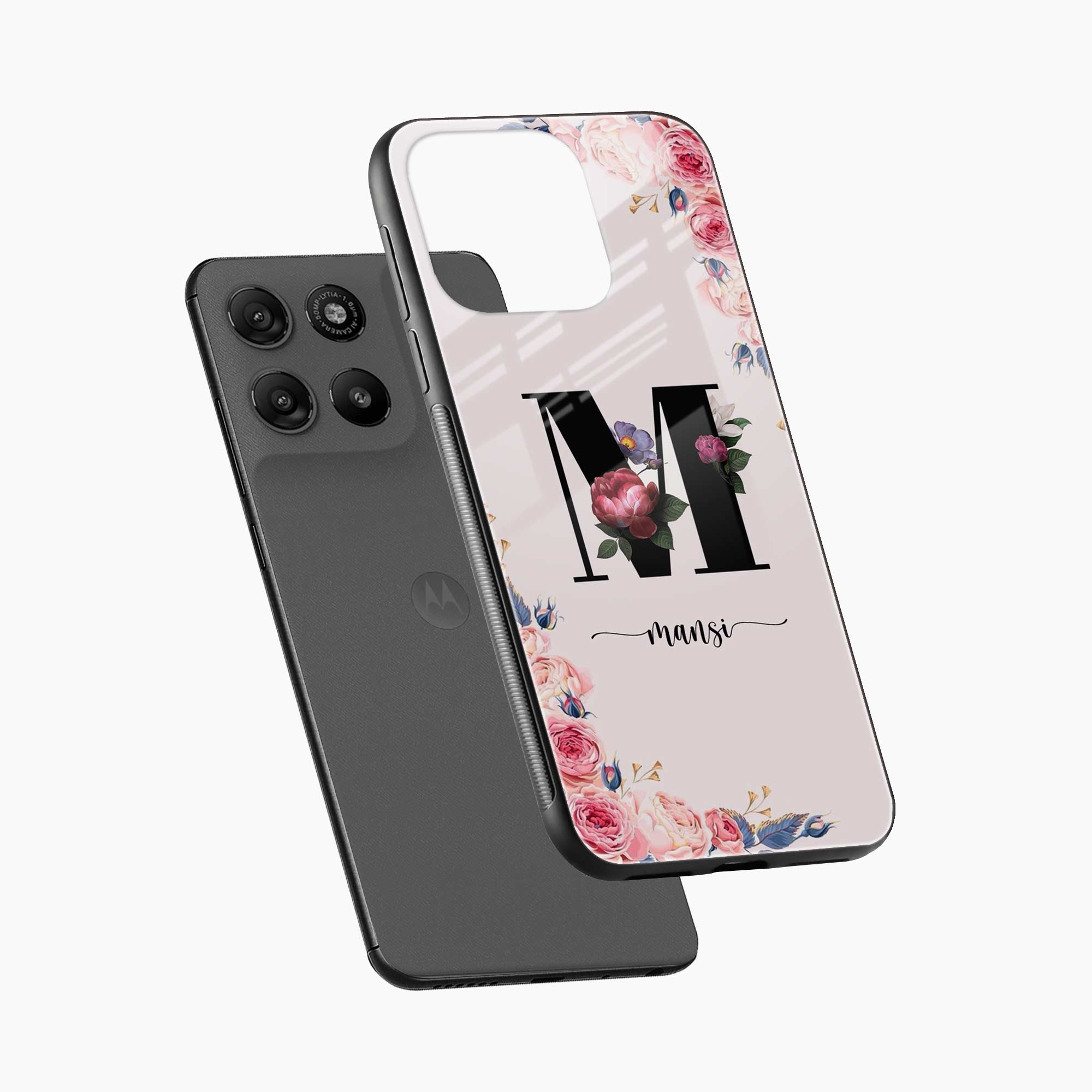 Floral Name Personalised Motorola G57 Power 5G Back Cover