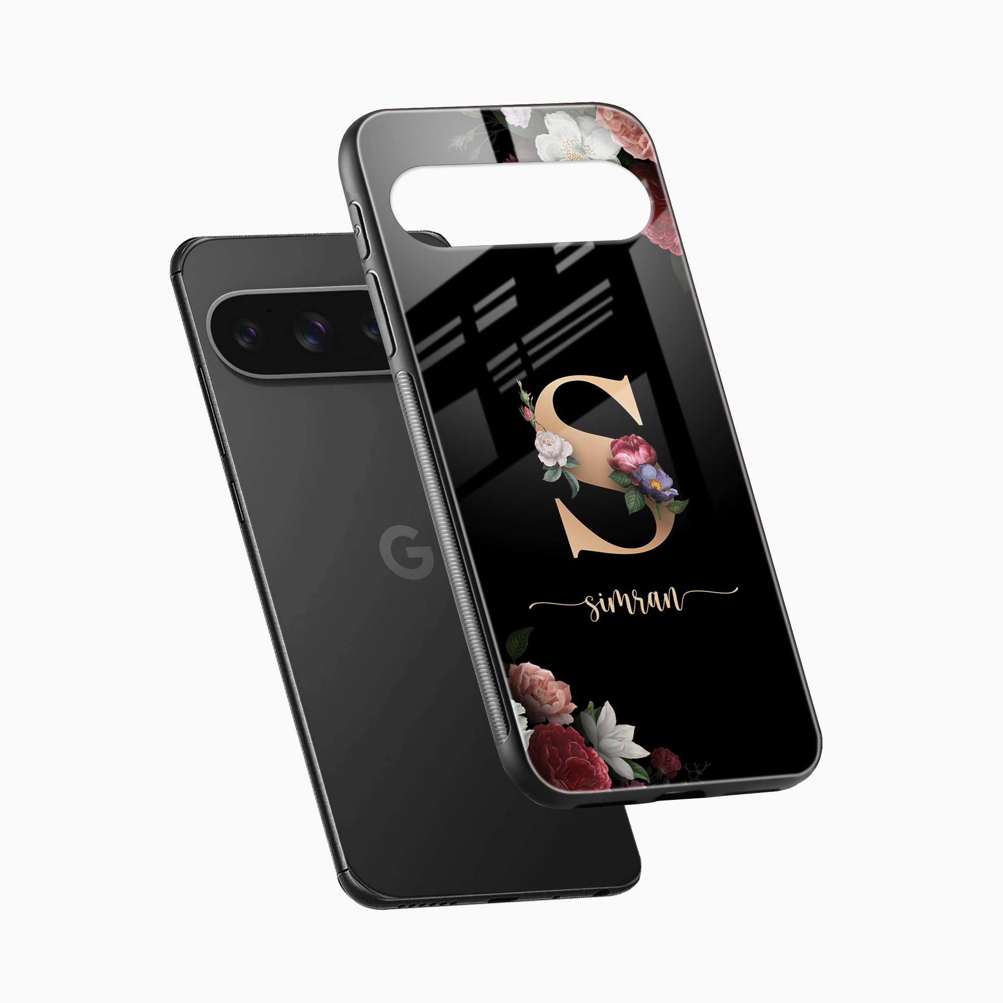 Black Floral Name Personalised Google Pixel 10 Pro Back Cover