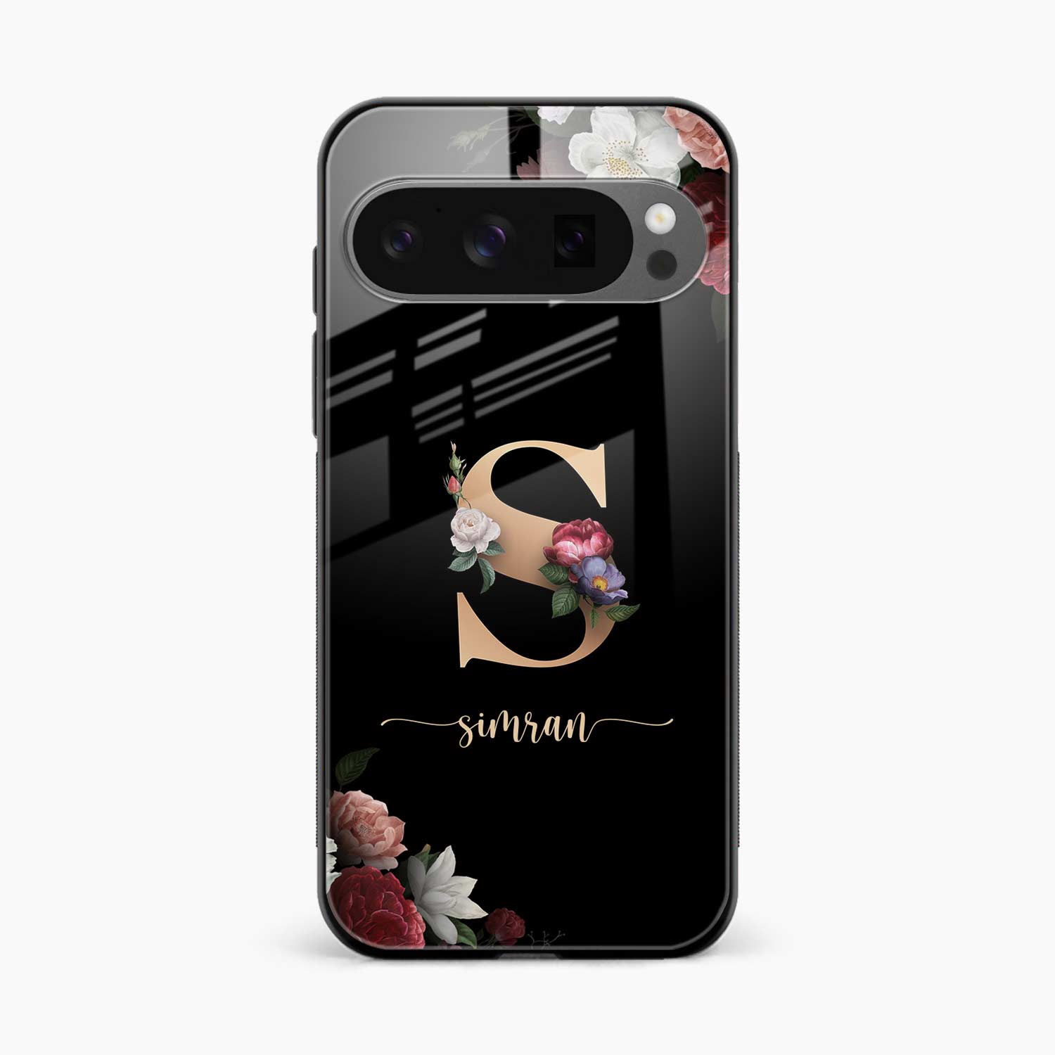 Black Floral Name Personalised Google Pixel 10 Pro Back Cover