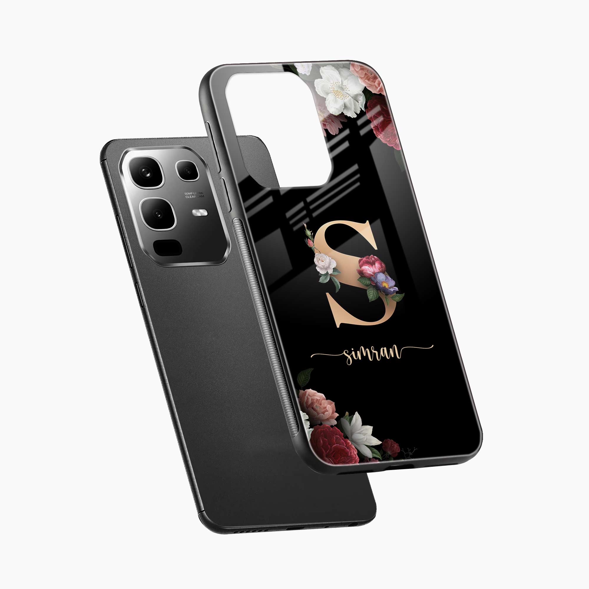 Black Floral Name Personalised Infinix Note 50s 5G Plus Back Cover