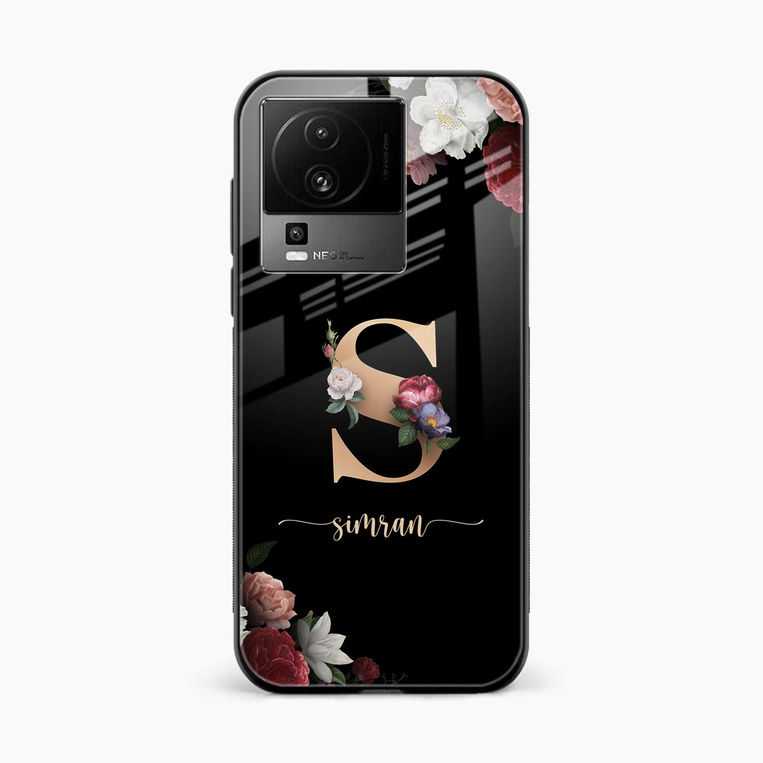 Black Floral Name Personalised Iqoo Neo 7 Pro 5G Back Cover