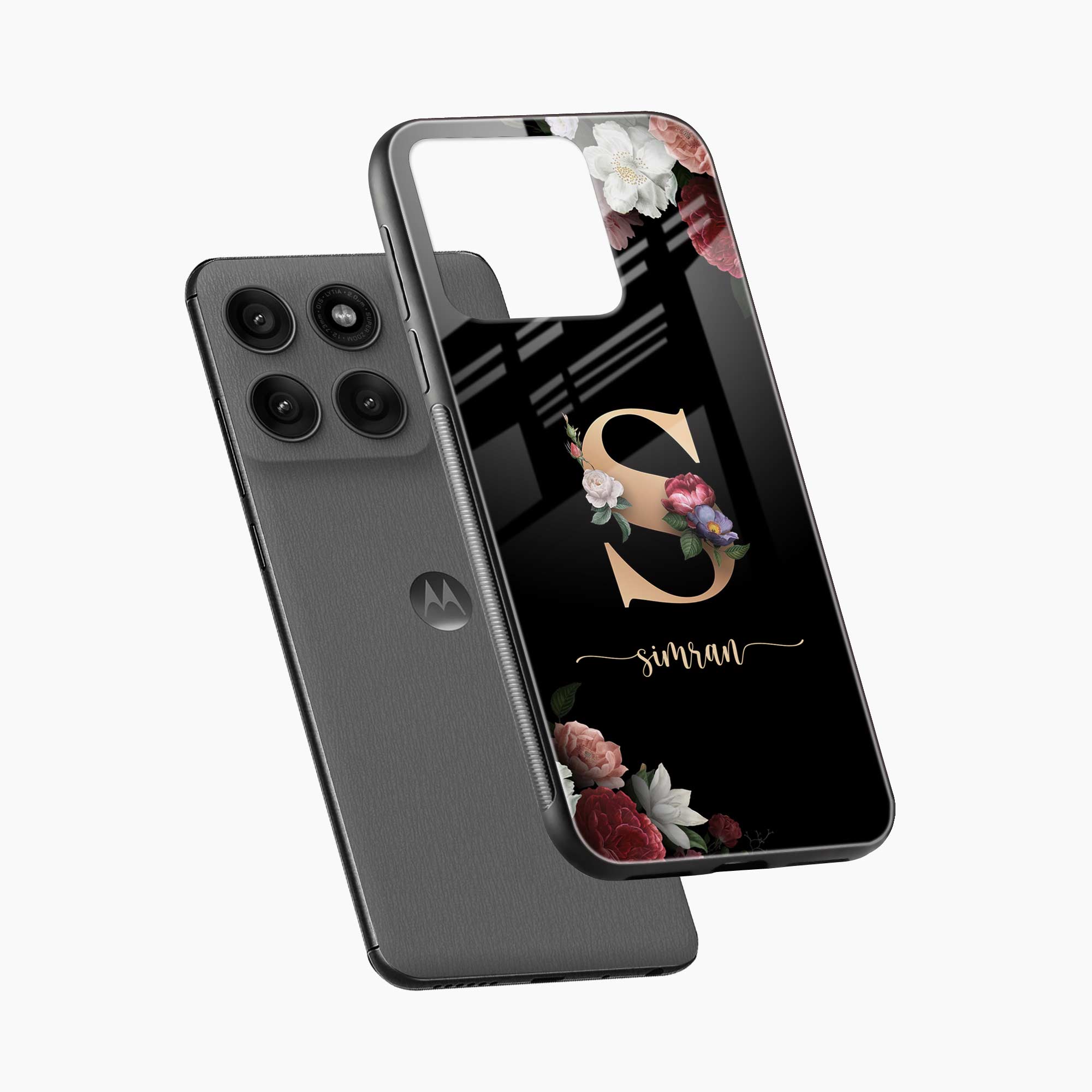 Black Floral Name Personalised Motorola Edge 60 5G Back Cover