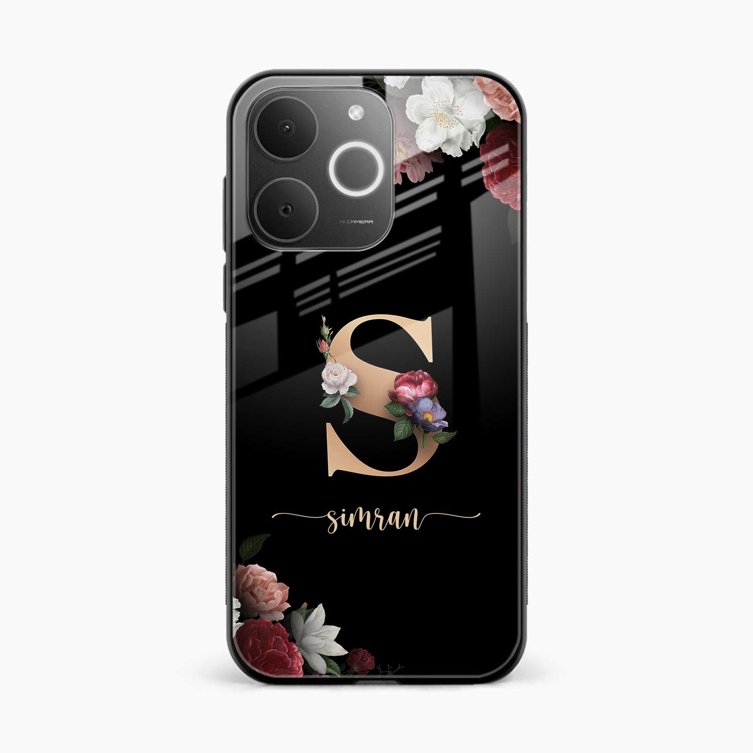 Black Floral Name Personalised Realme C71 4G Back Cover