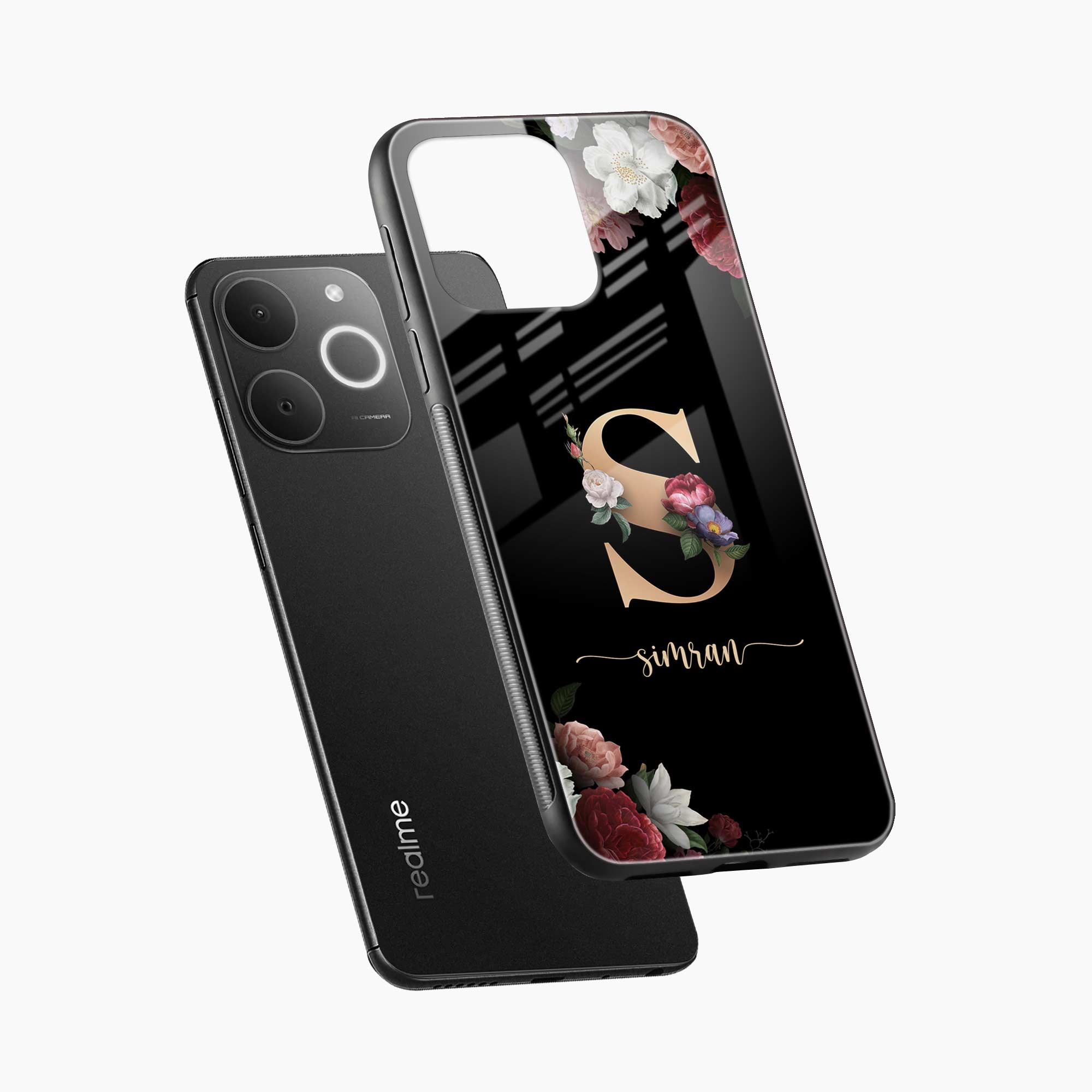 Black Floral Name Personalised Realme Narzo 80 Lite 4G Back Cover