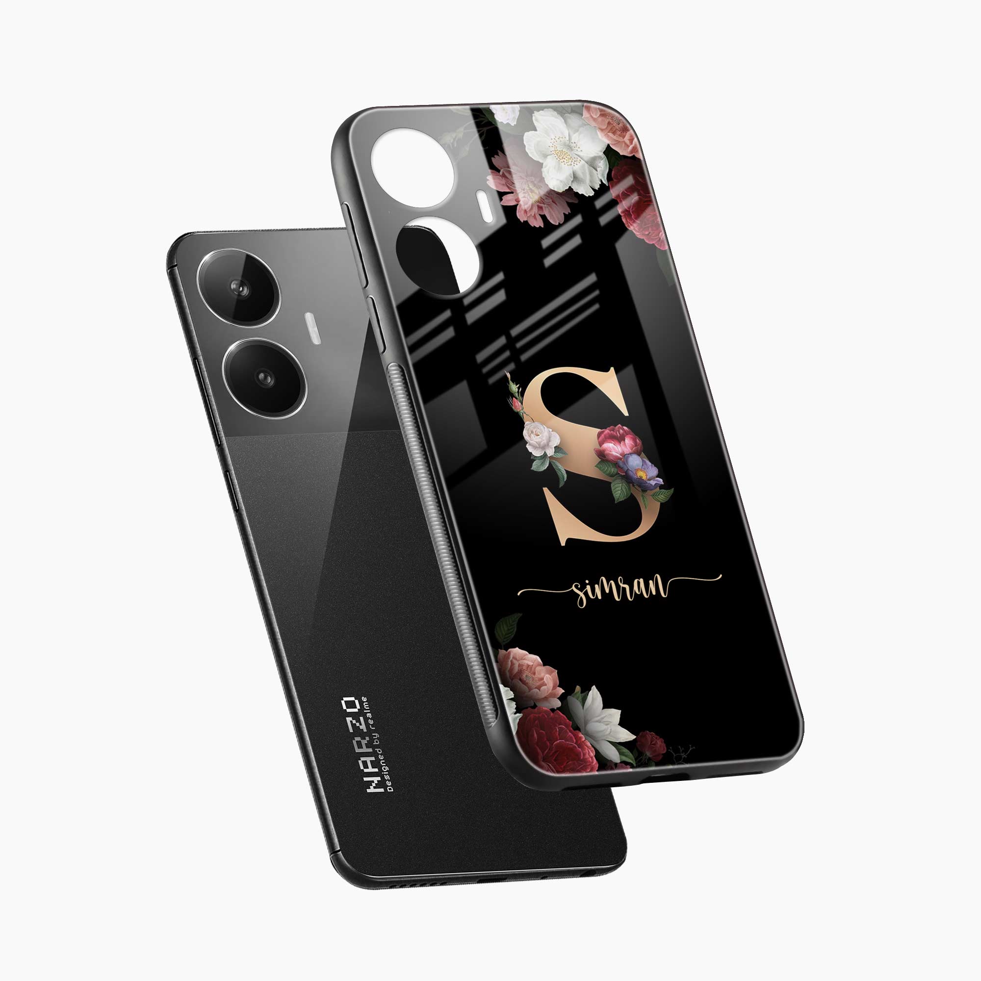 Black Floral Name Personalised Realme Narzo N55 Back Cover