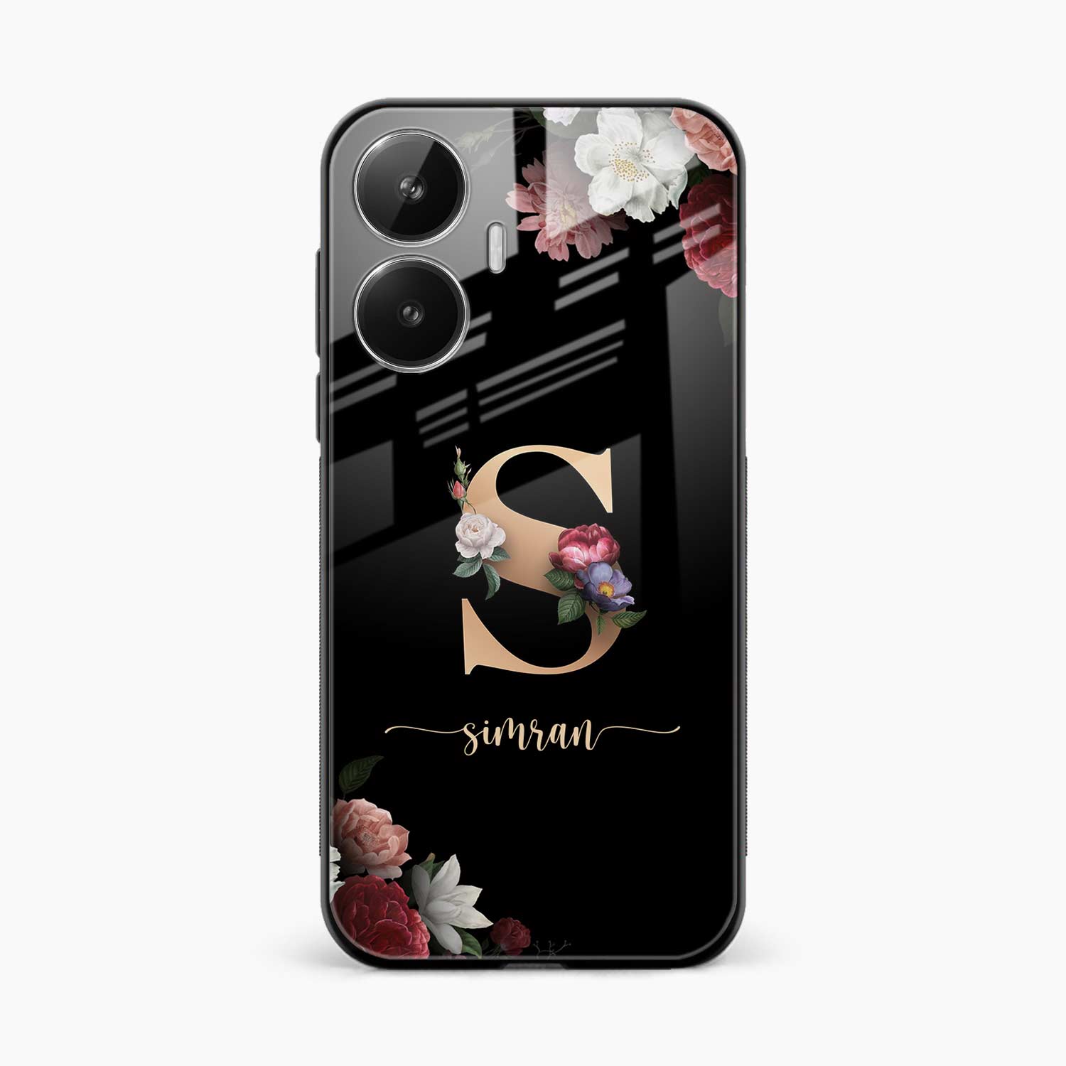 Black Floral Name Personalised Realme Narzo N55 Back Cover