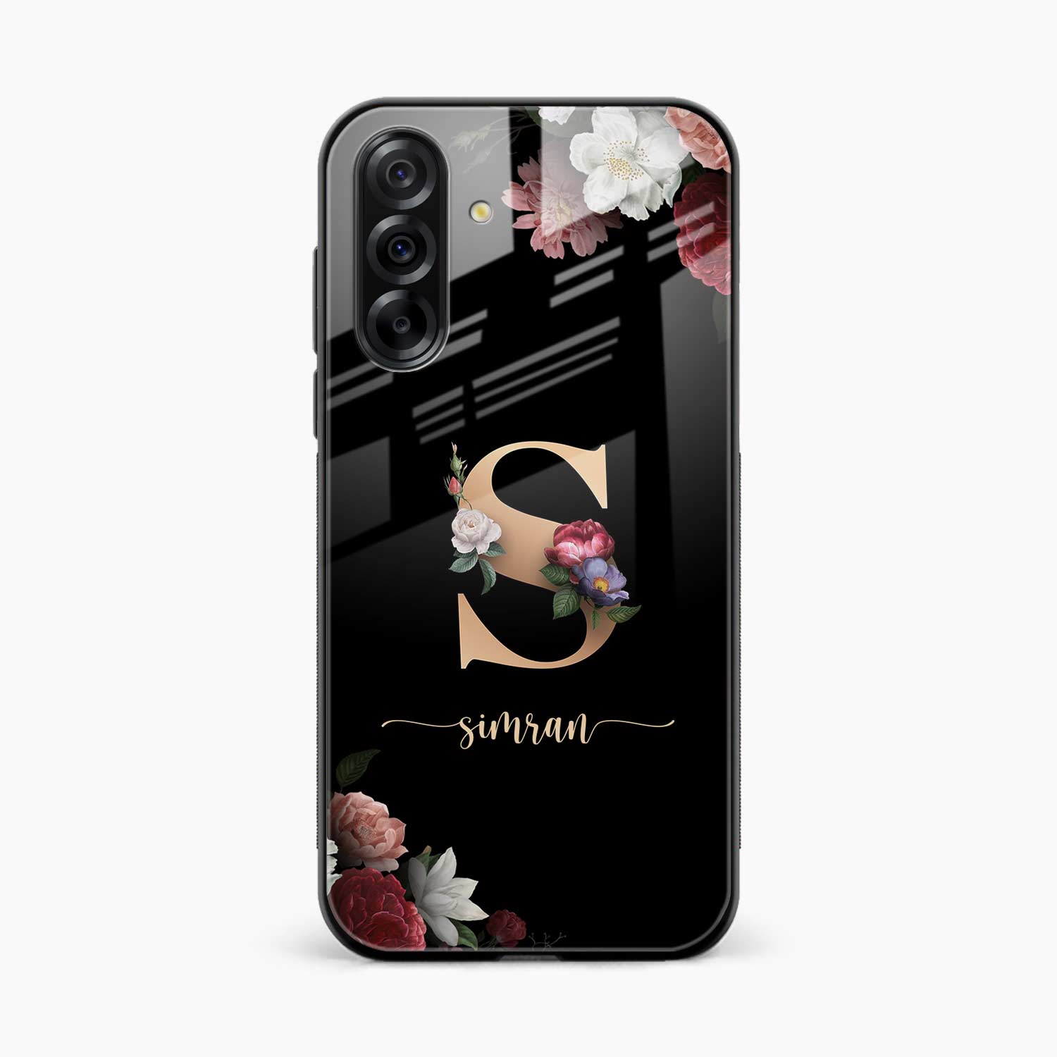 Black Floral Name Personalised Samsung A17 5G Back Cover