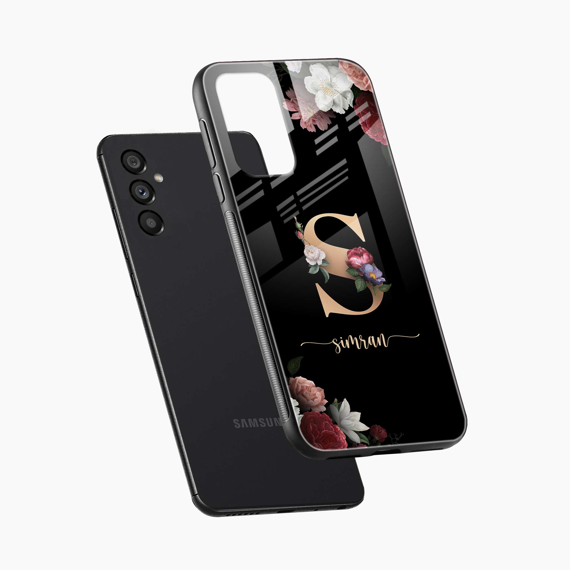 Black Floral Name Personalised Samsung S25 FE Back Cover