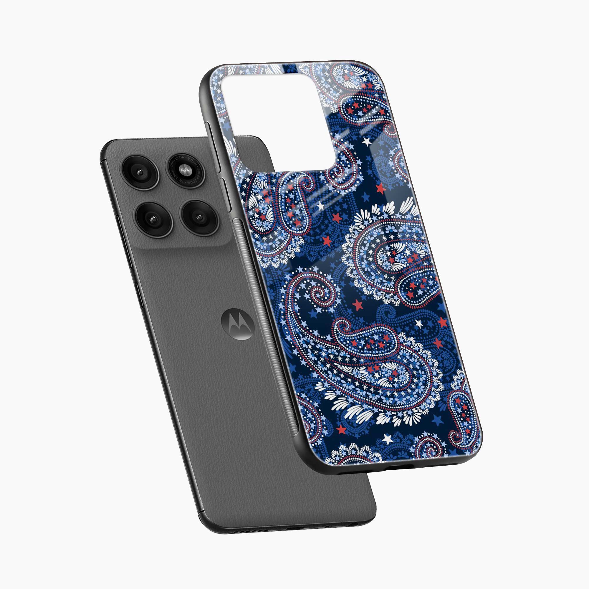 Blue Colored Classical Pattern Motorola Edge 60 5G Back Cover