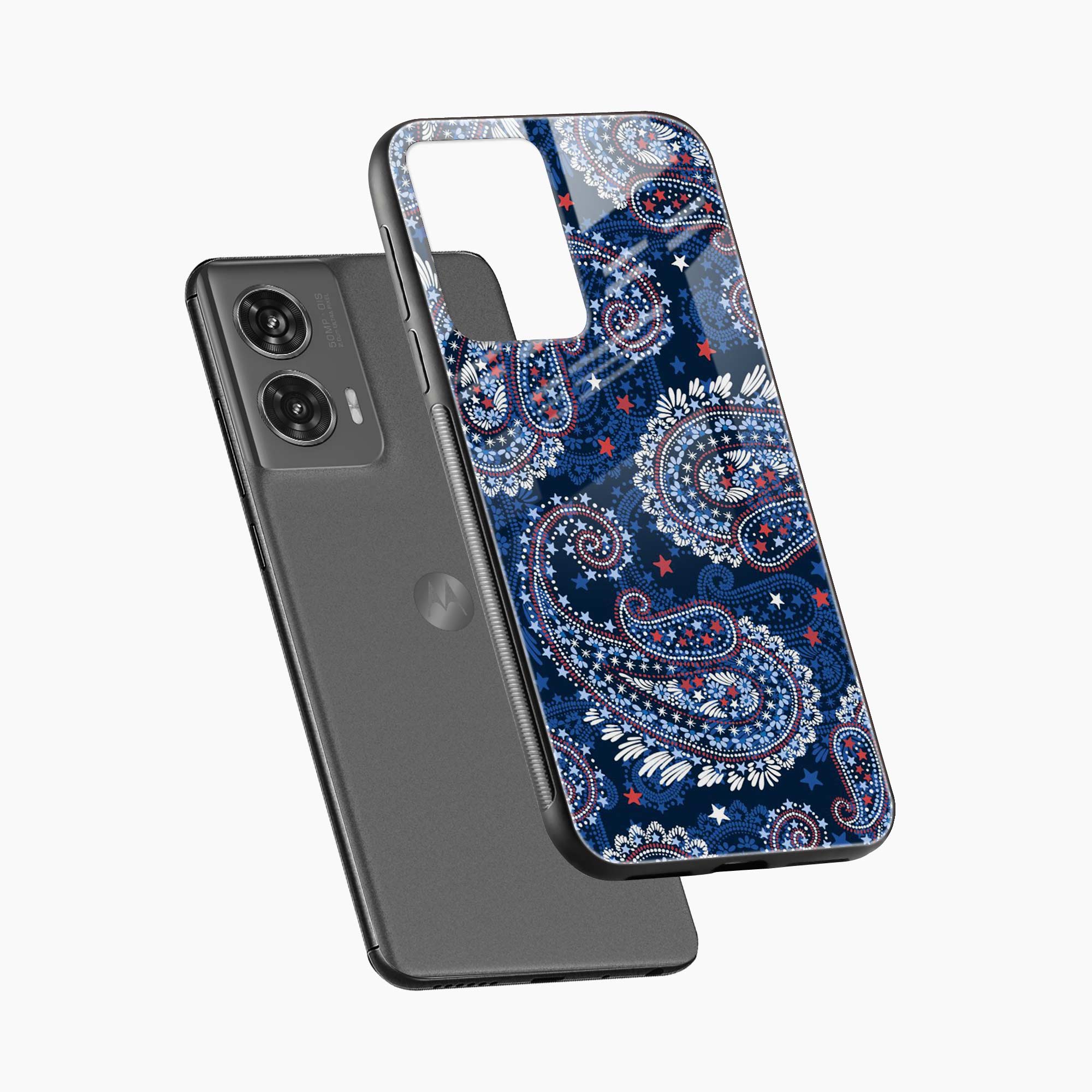 Blue Colored Classical Pattern Motorola G96 5G Back Cover