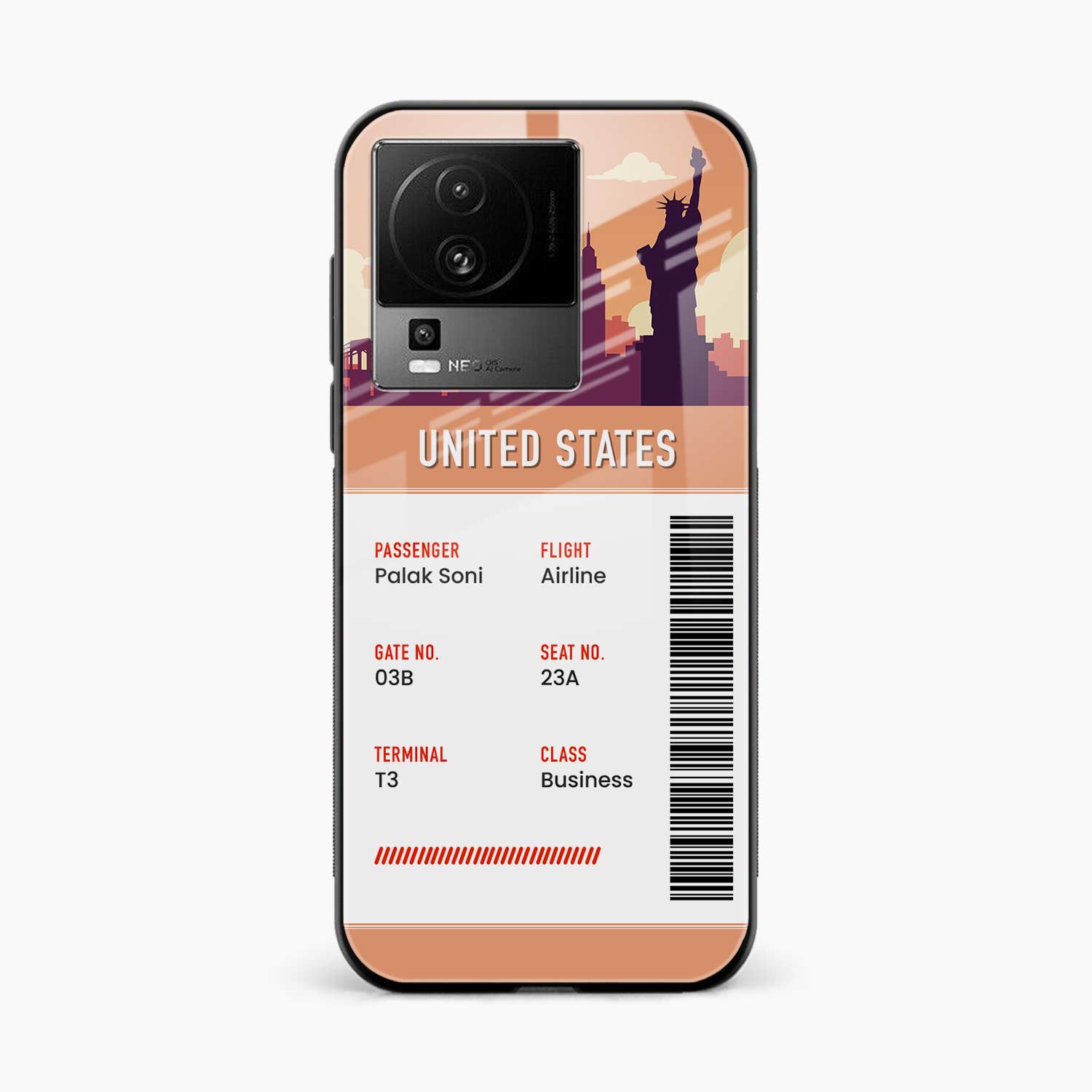 United States Boarding Pass Iqoo Neo 7 Pro 5G Back Cover
