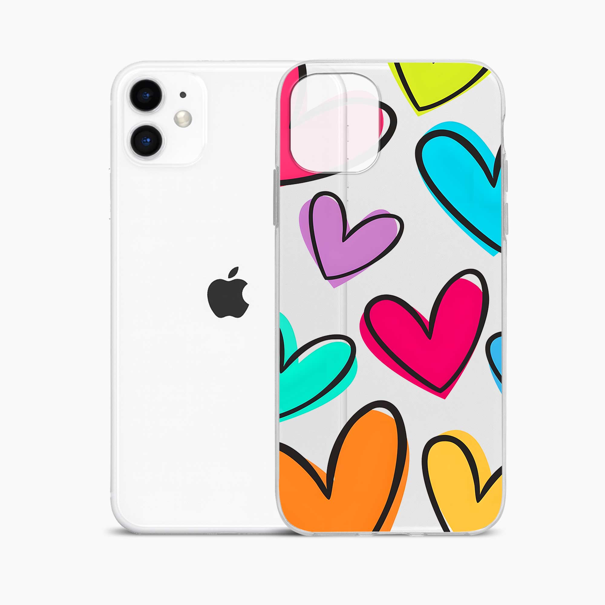 Multicolor Hearts iPhone 12 Silicone Back Cover