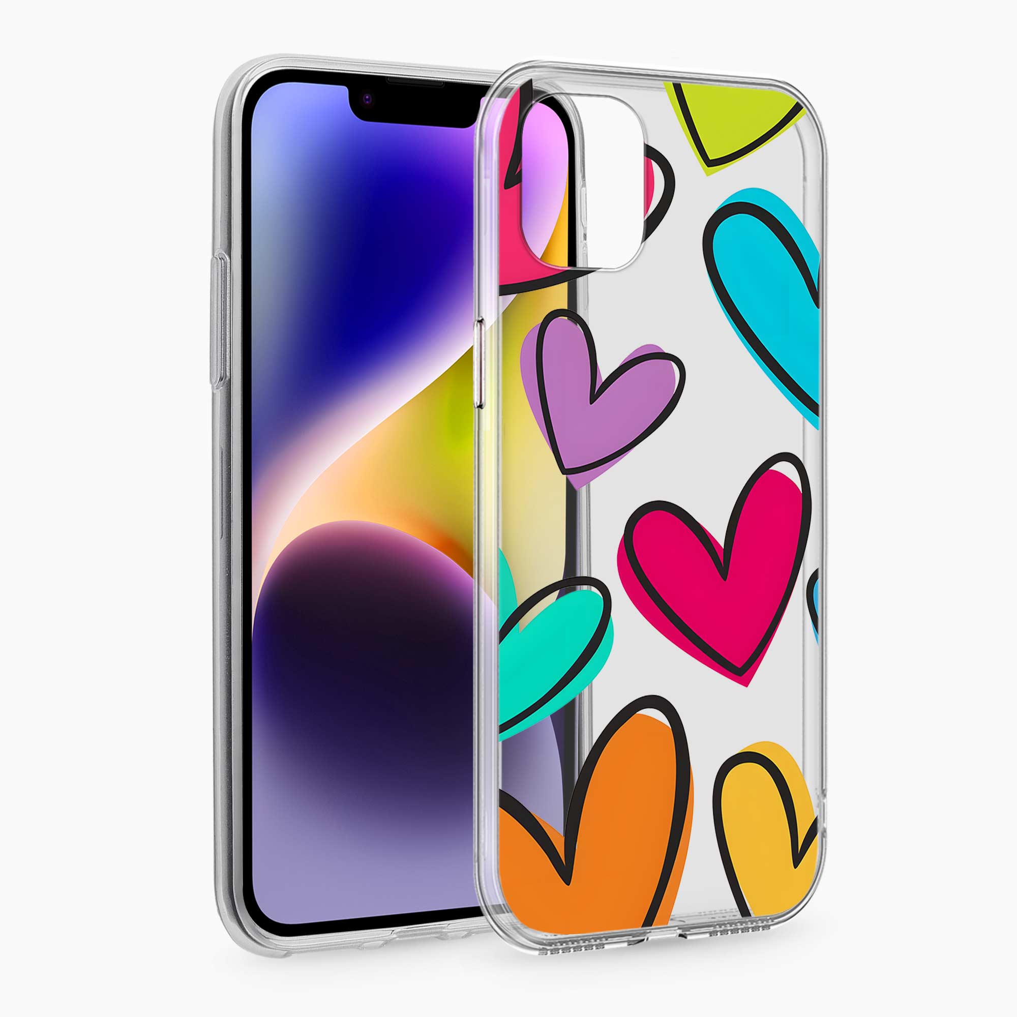 Multicolor Hearts iPhone 12 Silicone Back Cover