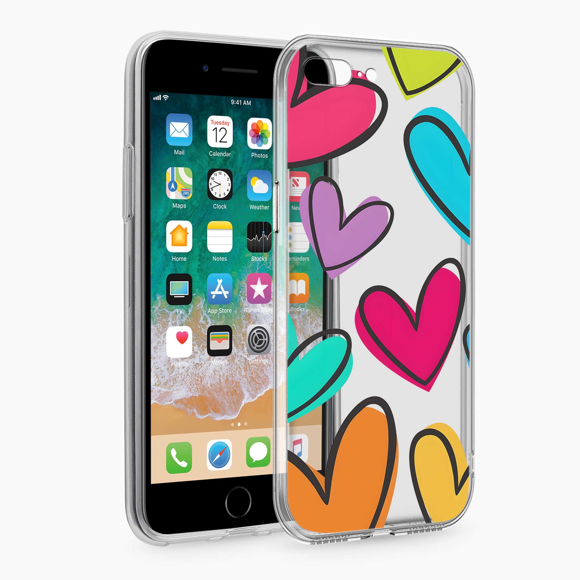 Multicolor Hearts iPhone 7 Plus Silicone Back Cover