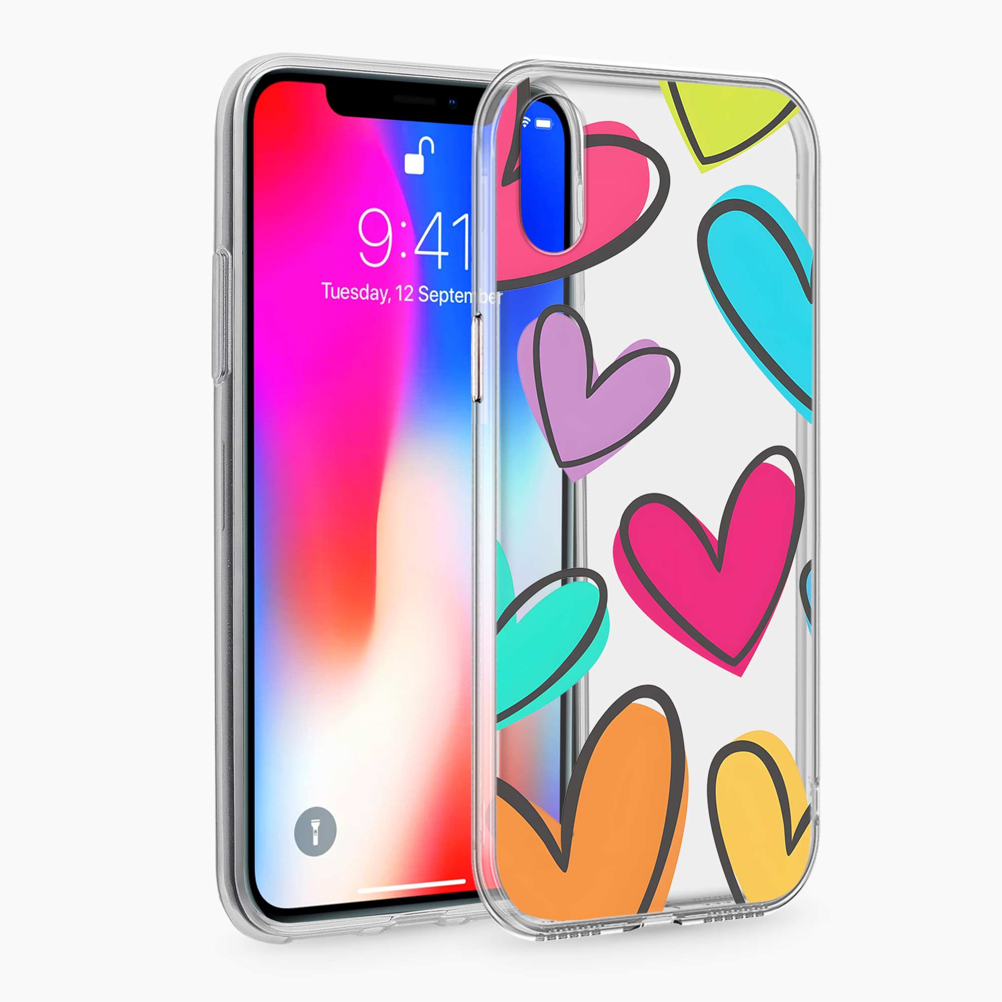 Multicolor Hearts iPhone X Silicone Back Cover